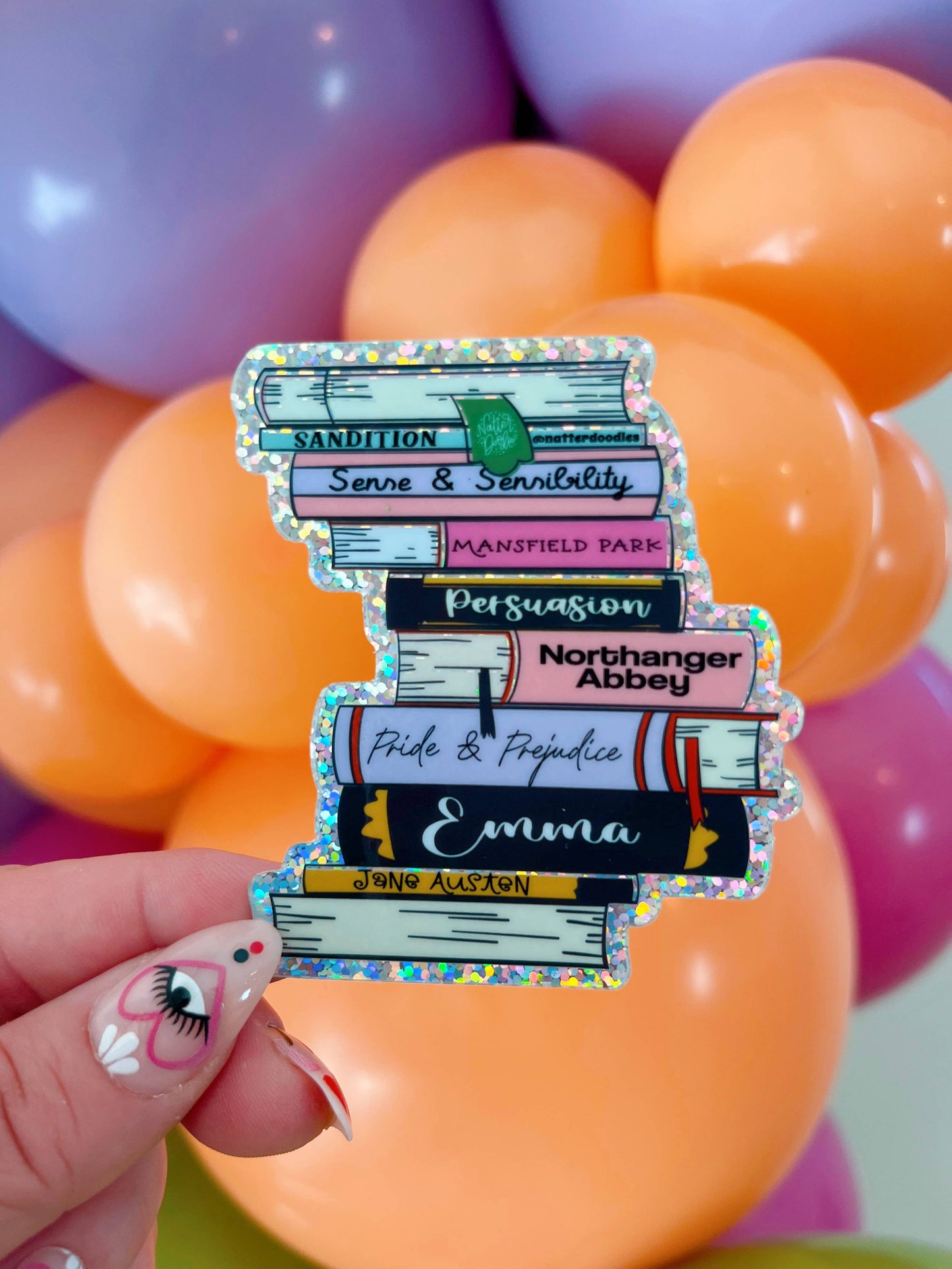 Jane Austen Book Stack Waterproof Sticker Pride & Prejudice