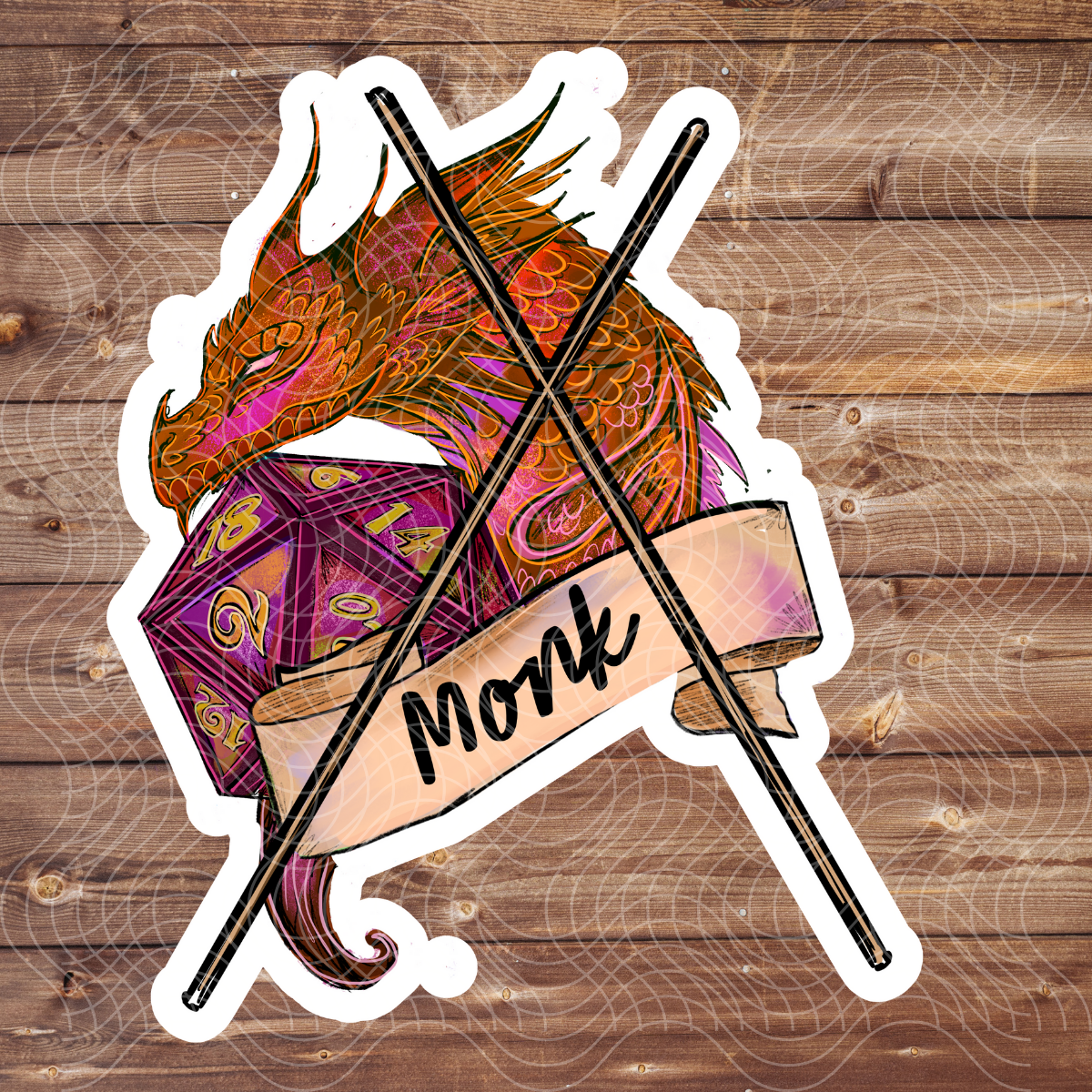 3" Monk RPG Dice D&D D20 Gaming Dragon Vinyl Sticker