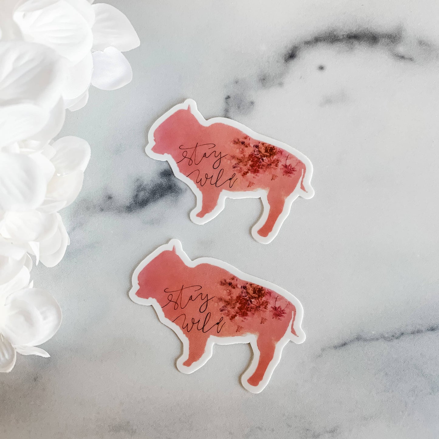 Stay Wild Floral Bison Coral Pink Sticker Decal