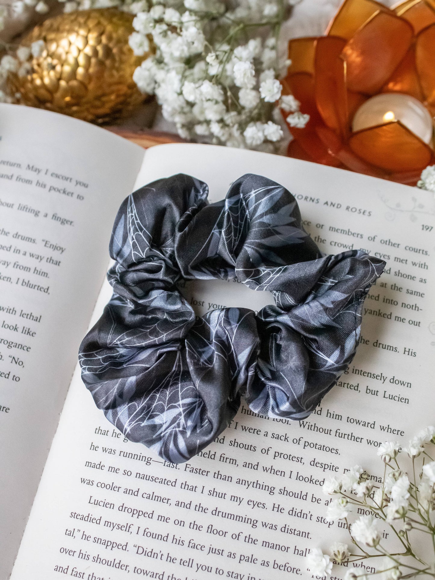 Bookish Fantasy Satin Scrunchie | Enchanted Spiderwebs