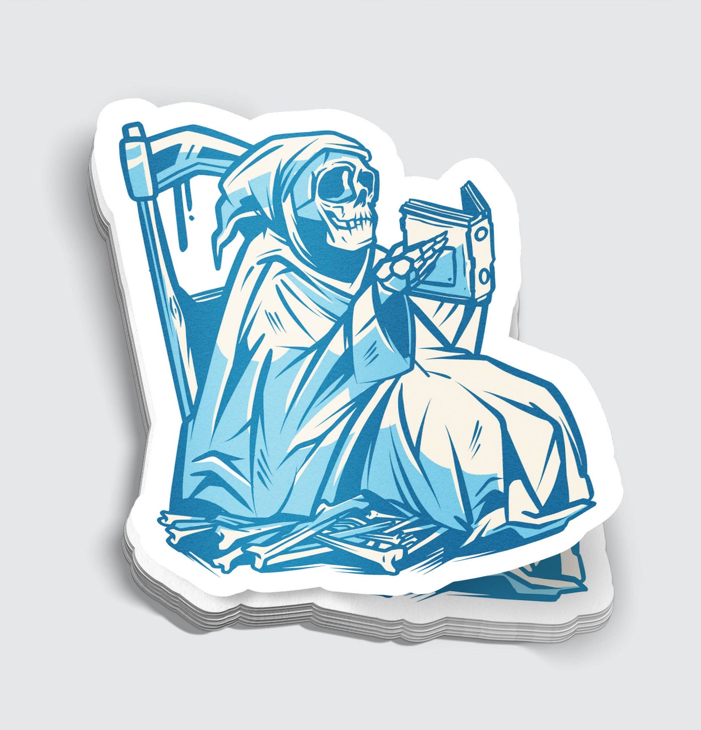 Grim Reaper Reading A Book Sticker - 3"