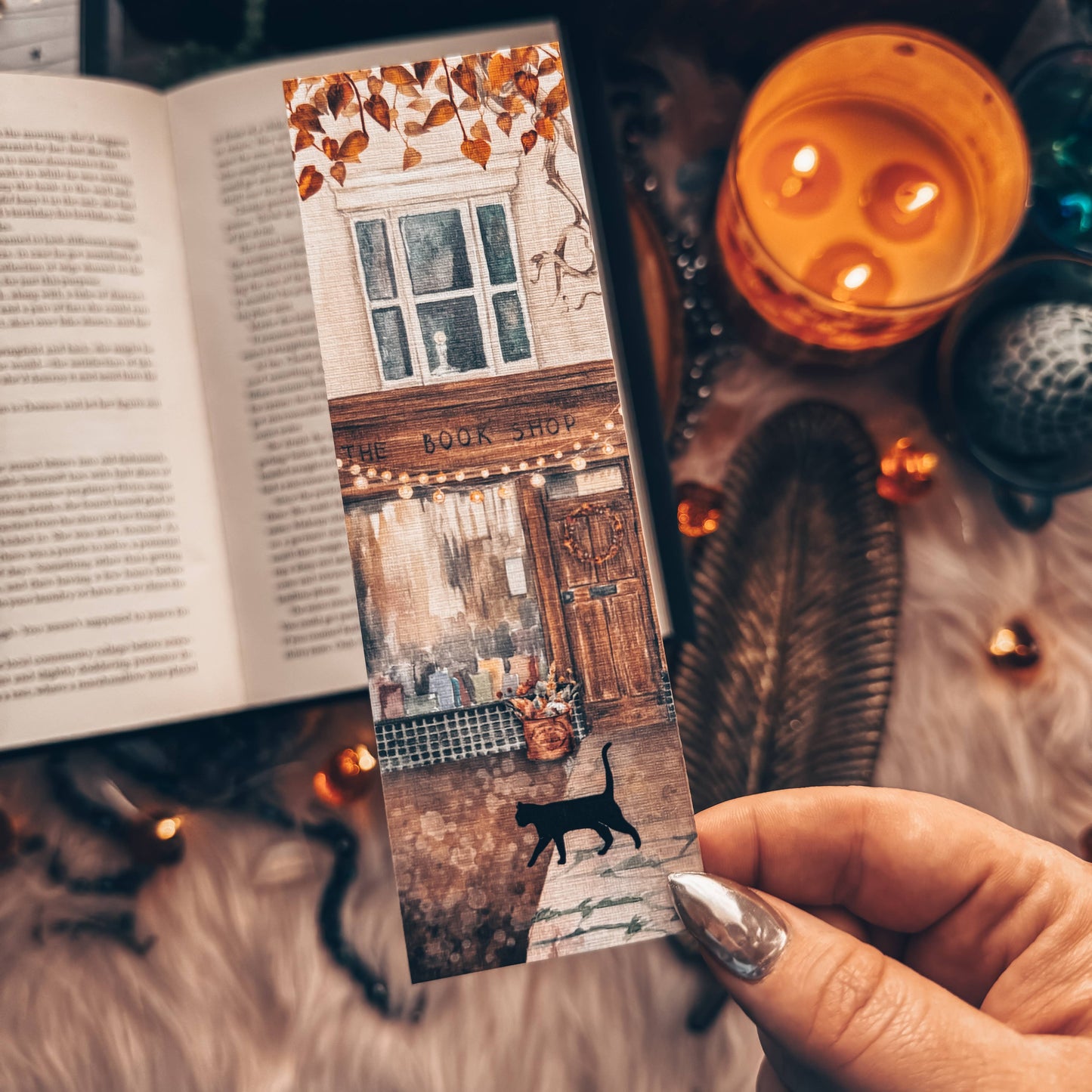 Fall Book Store Front Watercolor Bookmark