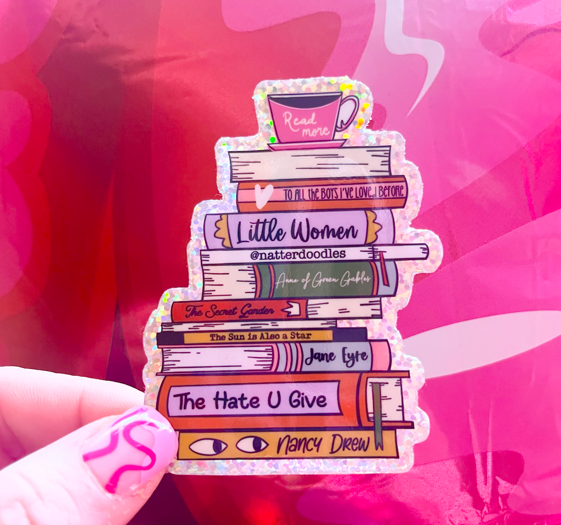 Girls Growing Up Book Stack Glitter Waterproof Sticker