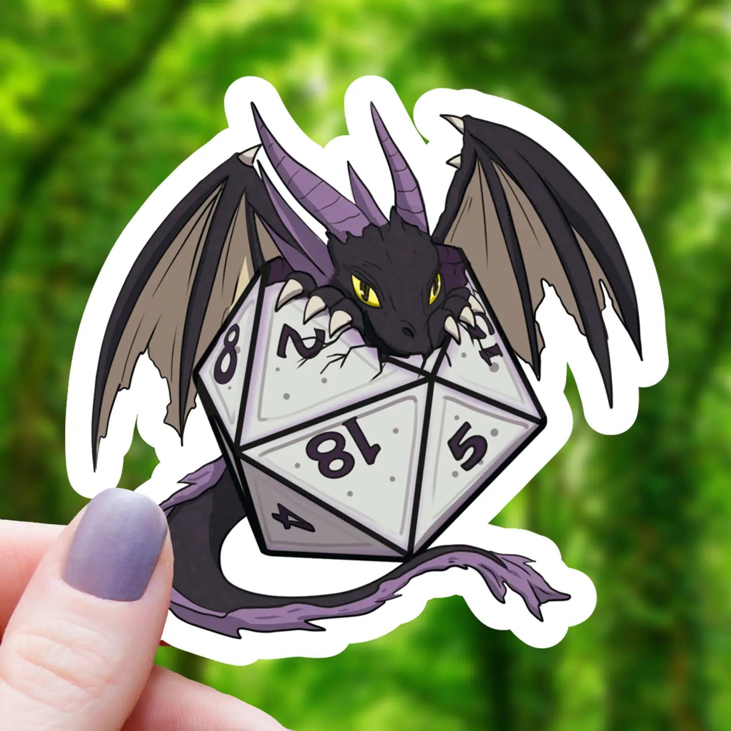 Angry Black Dragon Hatching from D20 Sticker - 3"