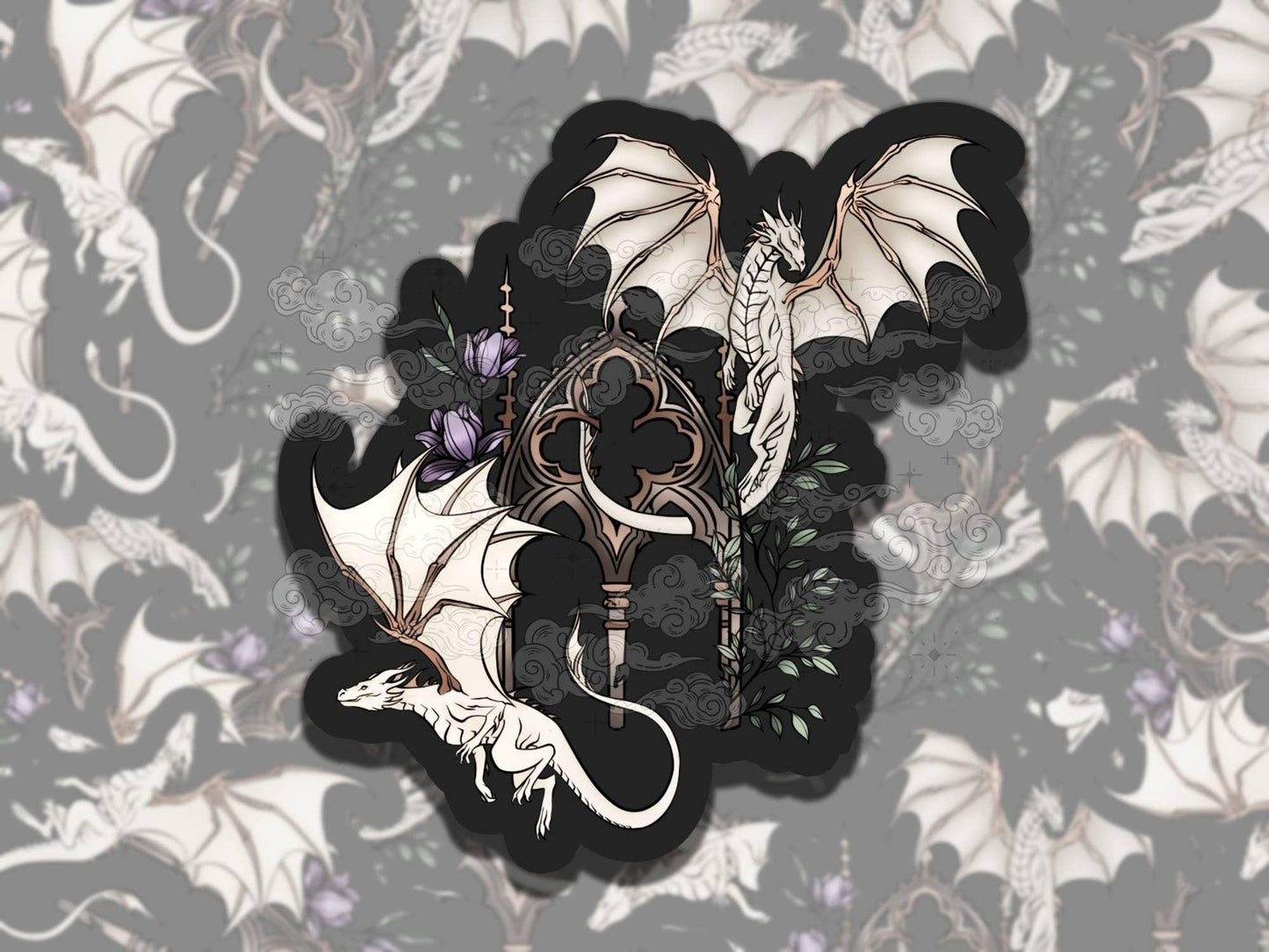 Bone Dragons Fantasy Magical Colorful Vinyl Sticker, Girly