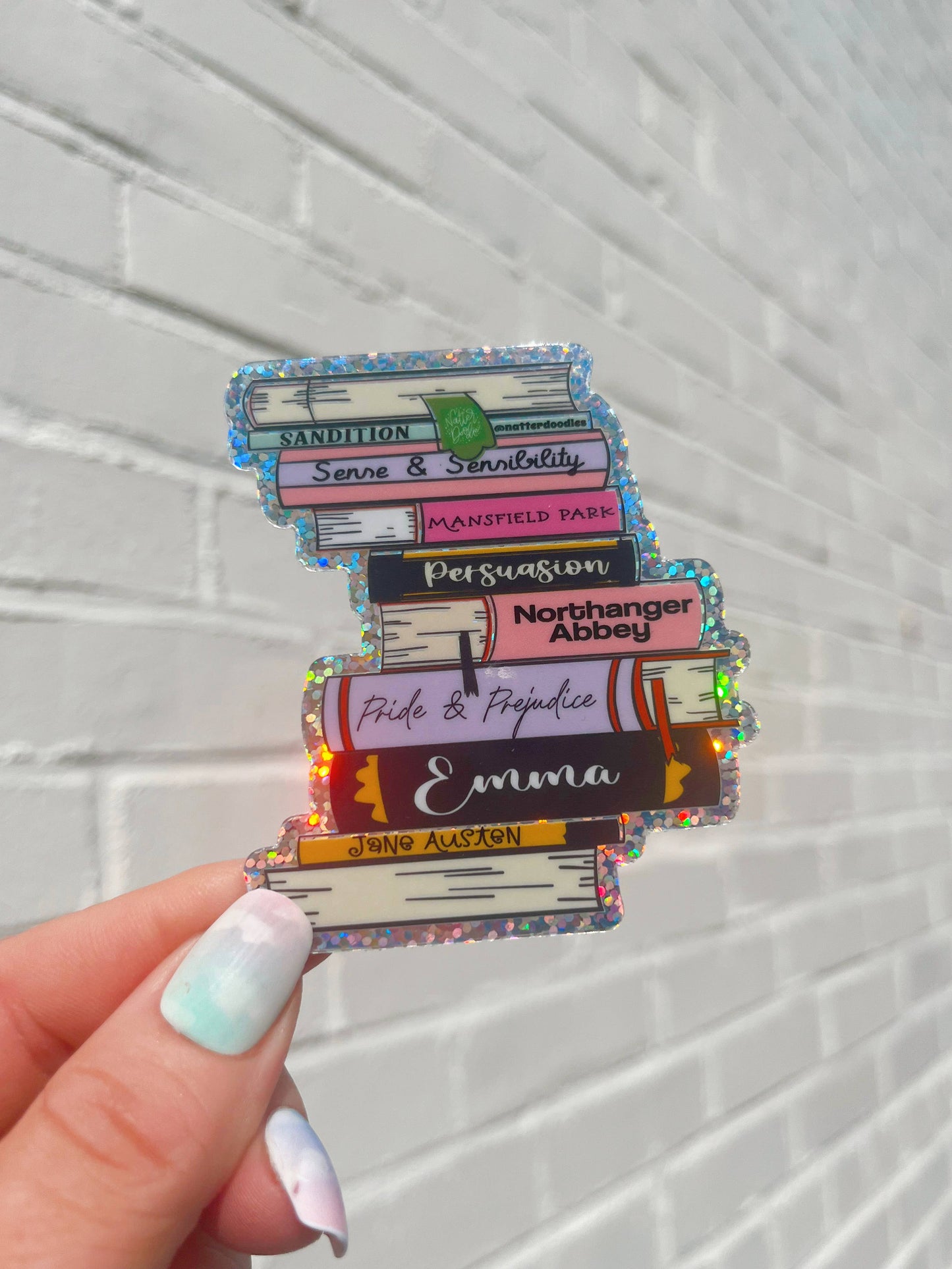 Jane Austen Book Stack Waterproof Sticker Pride & Prejudice