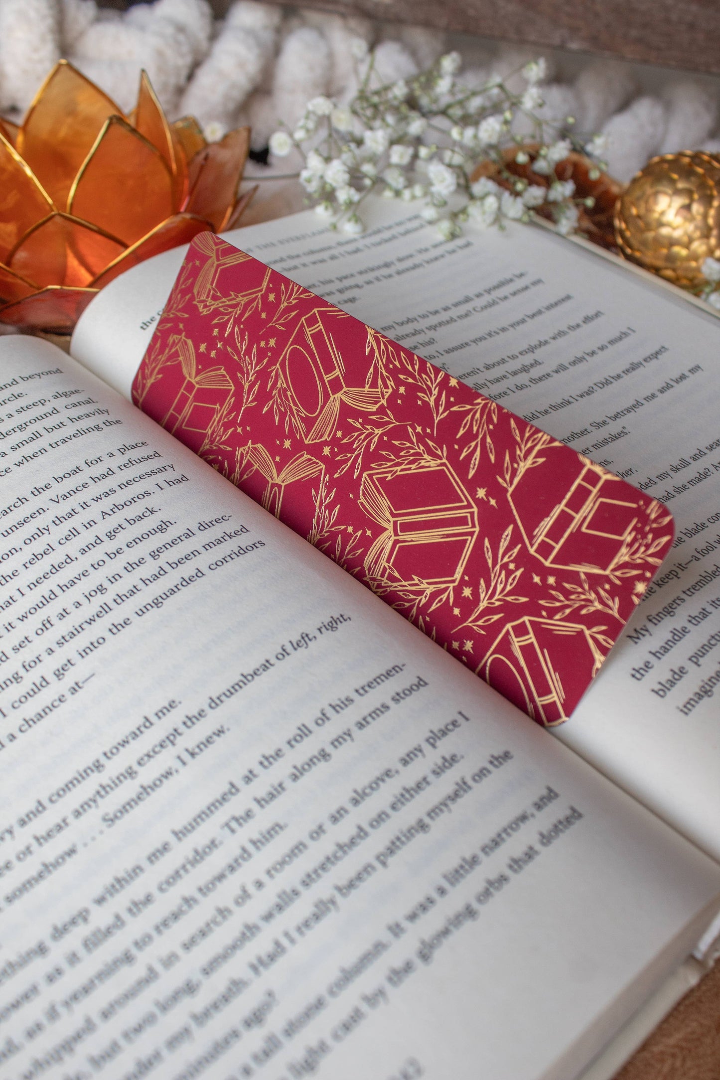 Maroon Books Gold Foil Bookmark
