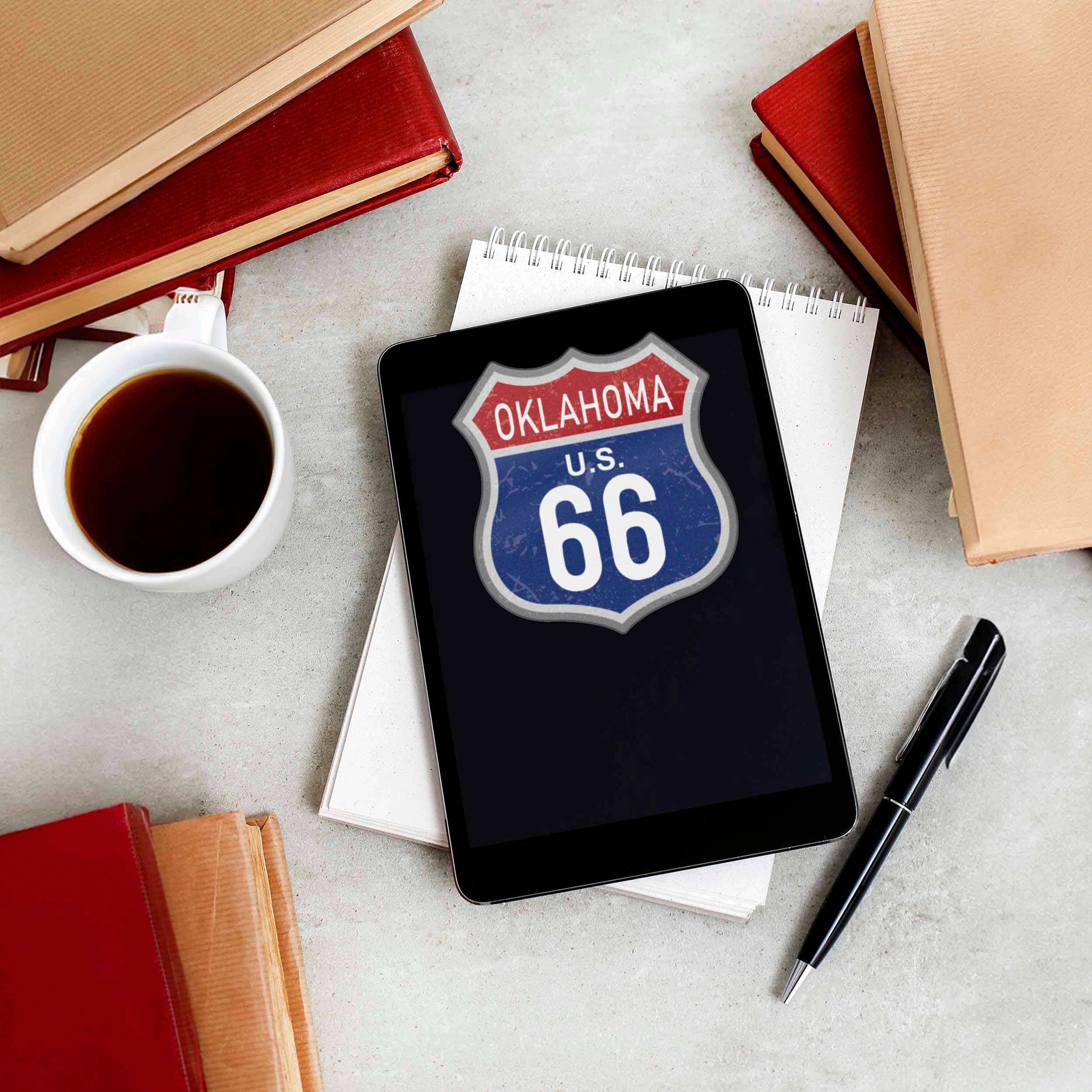 Oklahoma Blue Route 66 Sticker - Vintage Highway OK Decal
