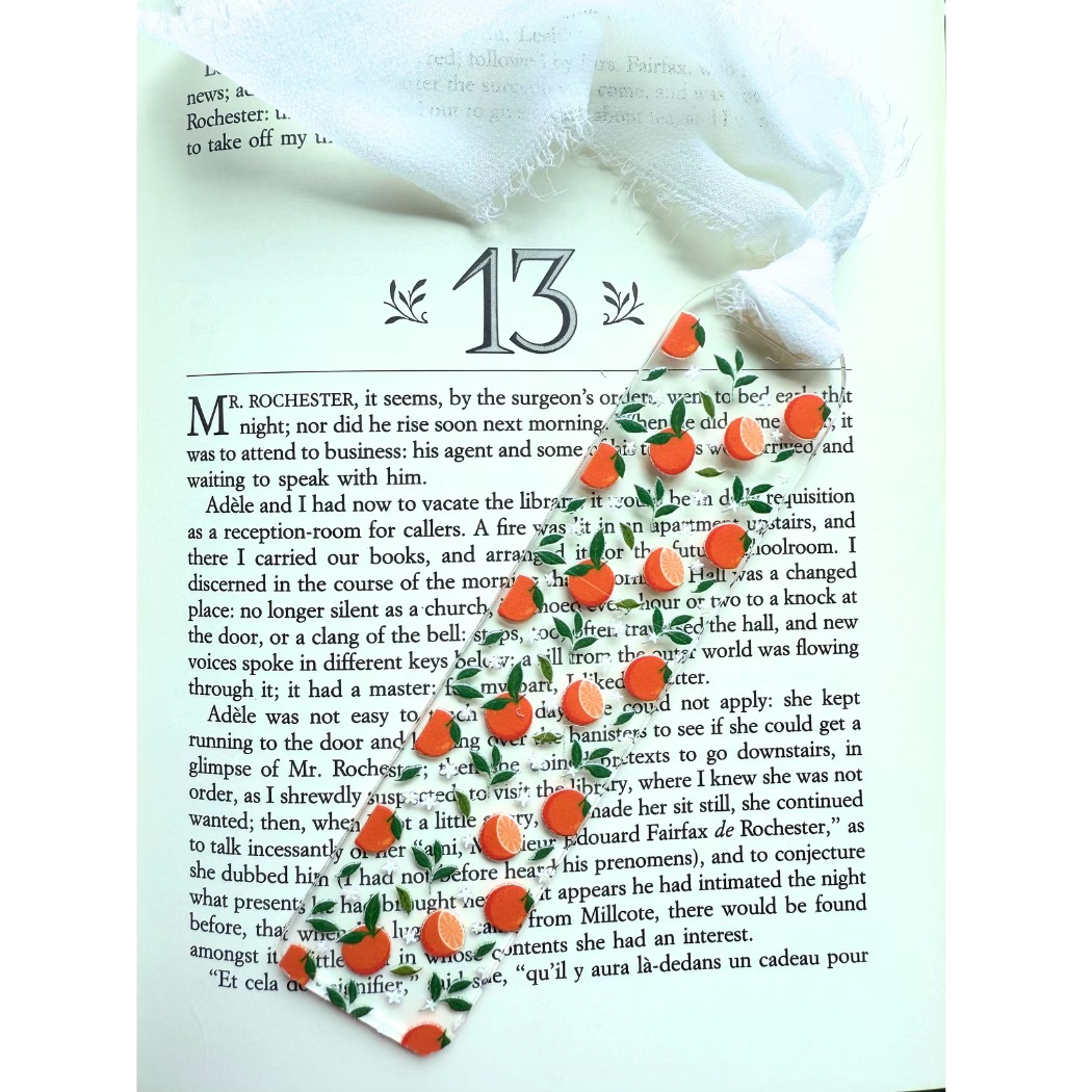 Oranges and flowers acrylic bookmark w/chiffon ribbon tassel