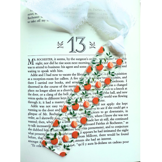 Oranges and flowers acrylic bookmark w/chiffon ribbon tassel