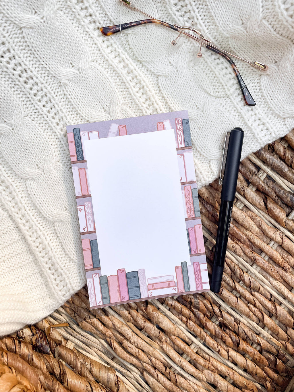4x6 Cozy Spring Bookshelf Notepad | Bookish Reader Notepad