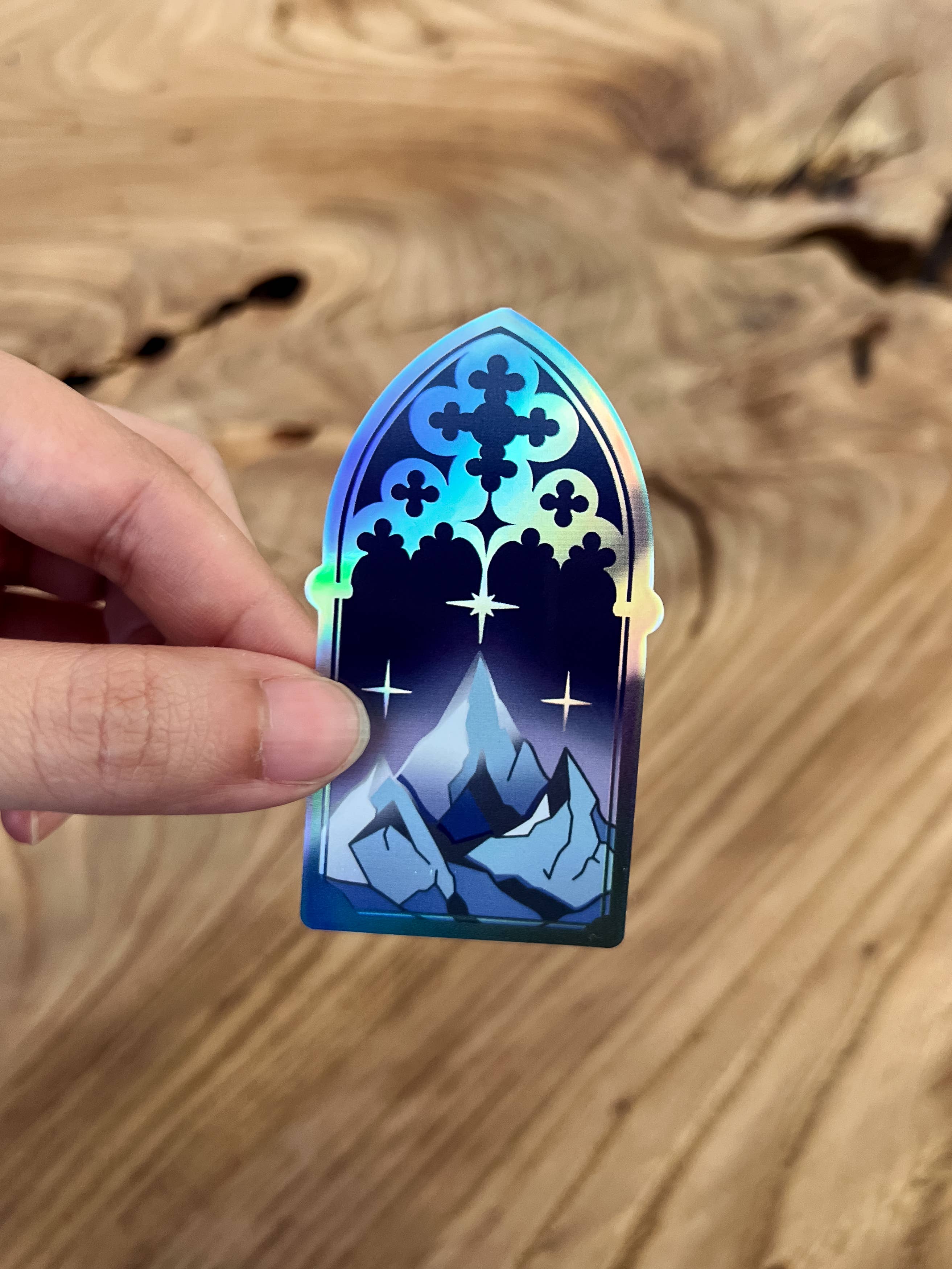 Holographic Gothic Arch Mountain Sticker Bookish Romantasy