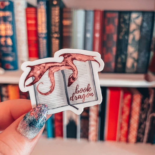 Red Book Dragon Watercolor Sticker, Vinyl Literary Decal