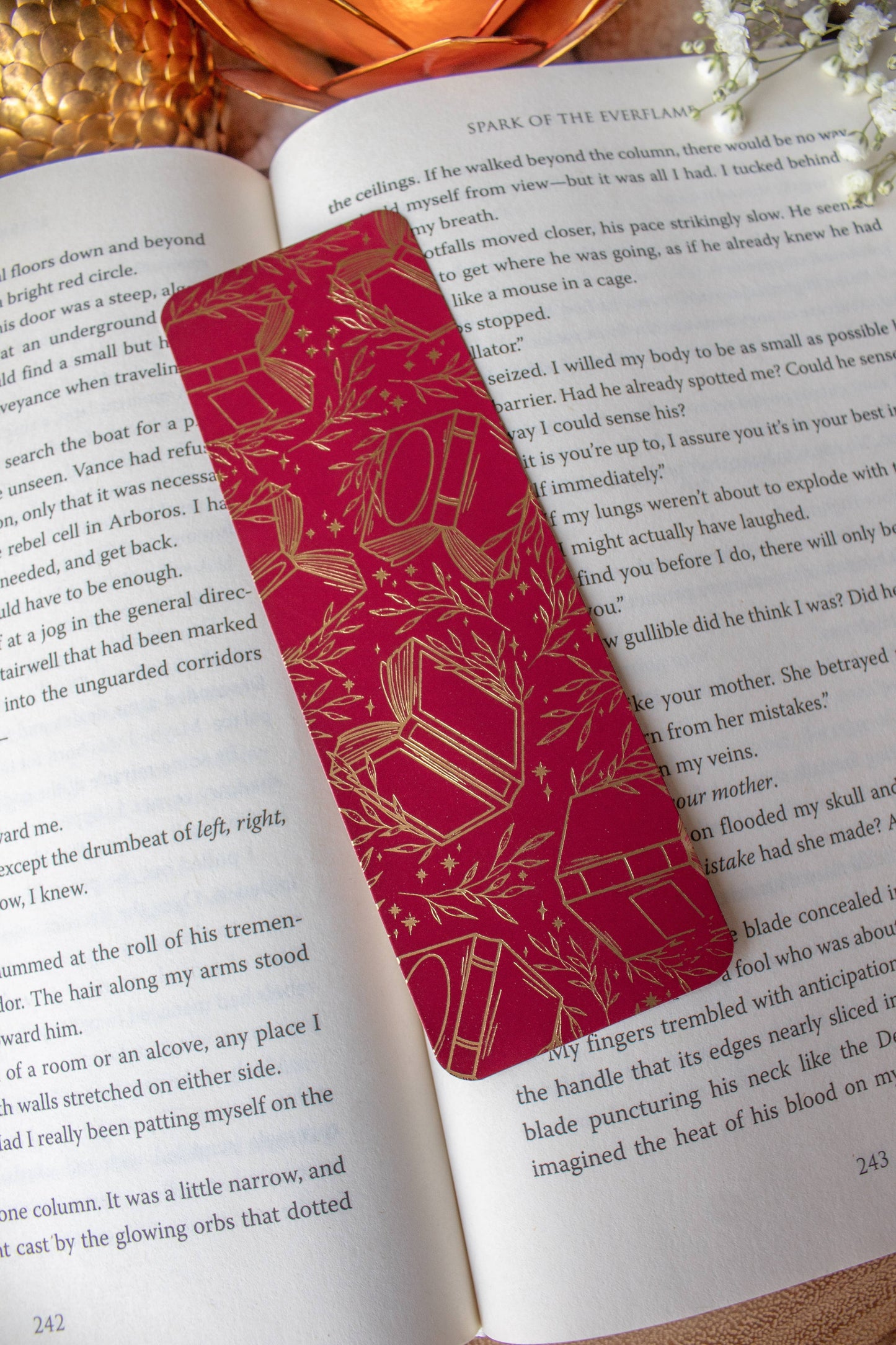 Maroon Books Gold Foil Bookmark