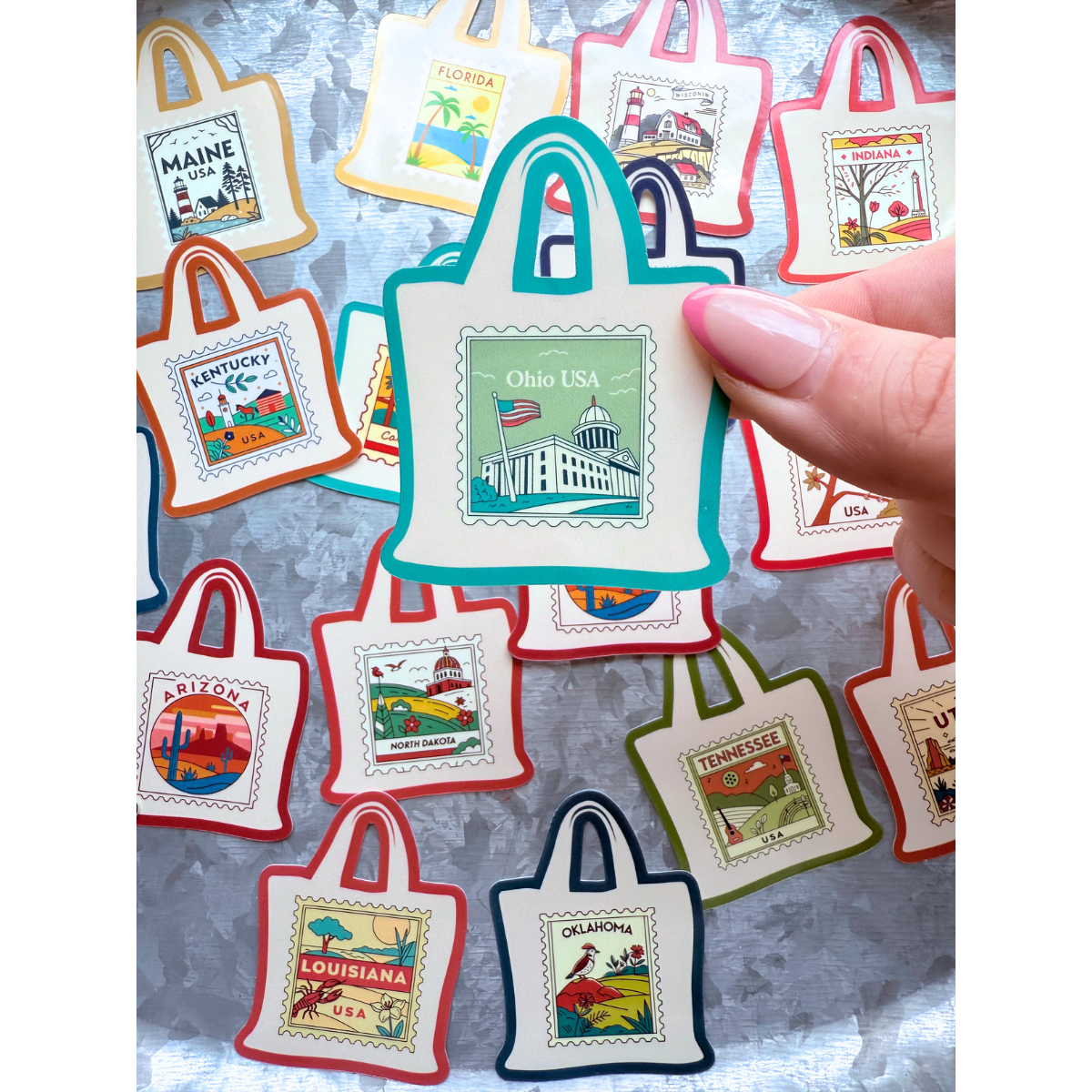States stamp tote bag waterproof sticker|state sticker|stamp