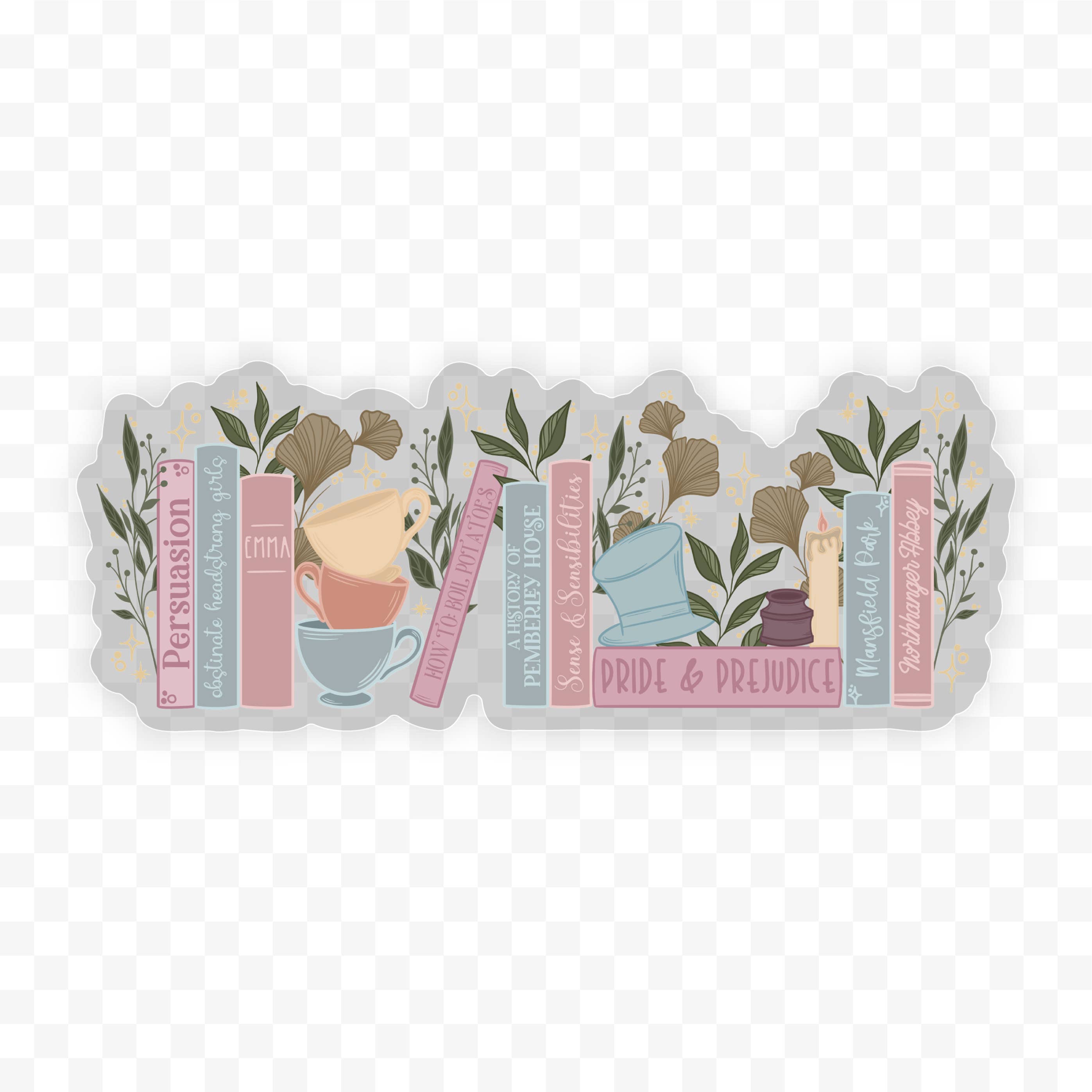 Jane Austen Bookshelf Waterproof Sticker