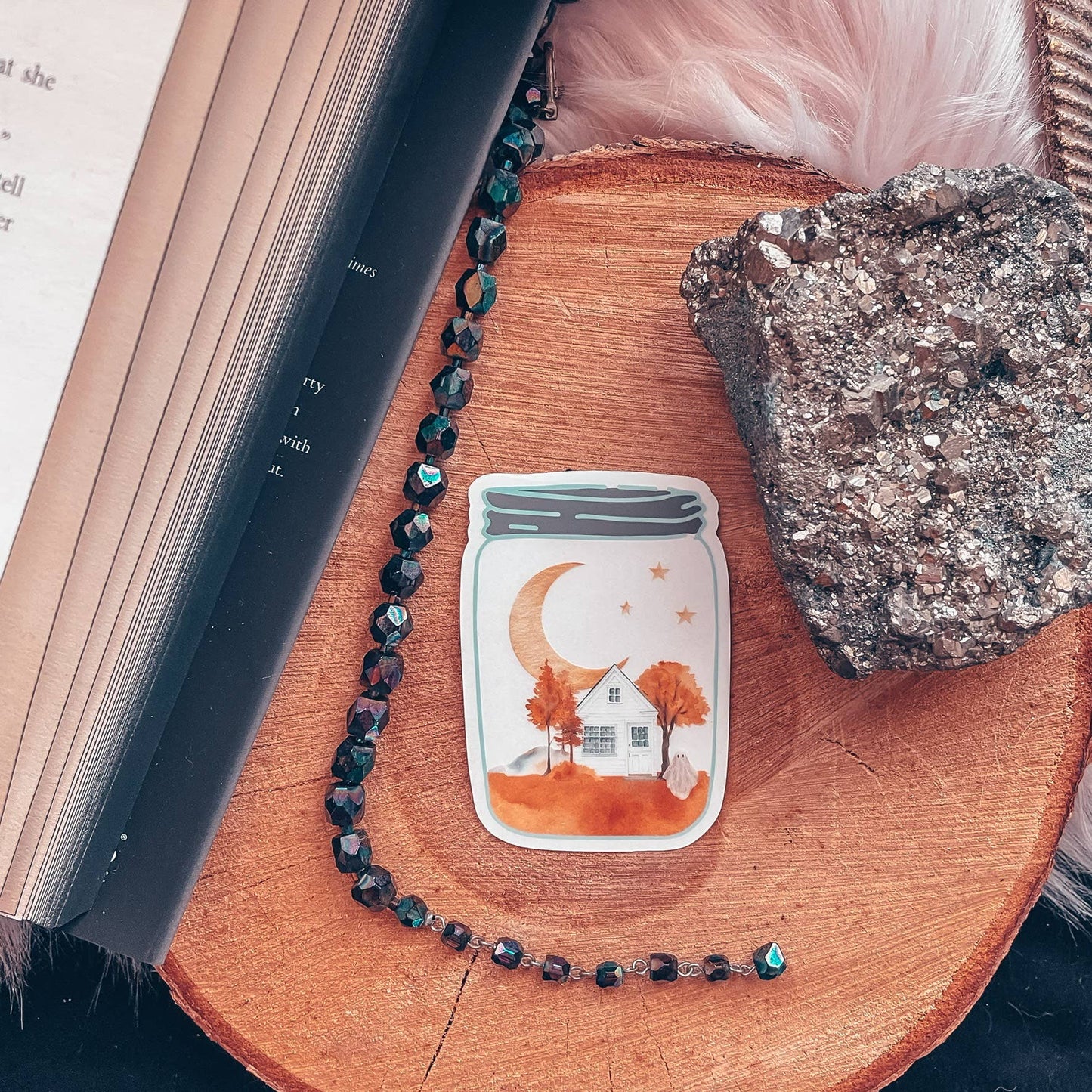 Clear Spooky Vibes Sticker, Ghost Fall Landscape Decal