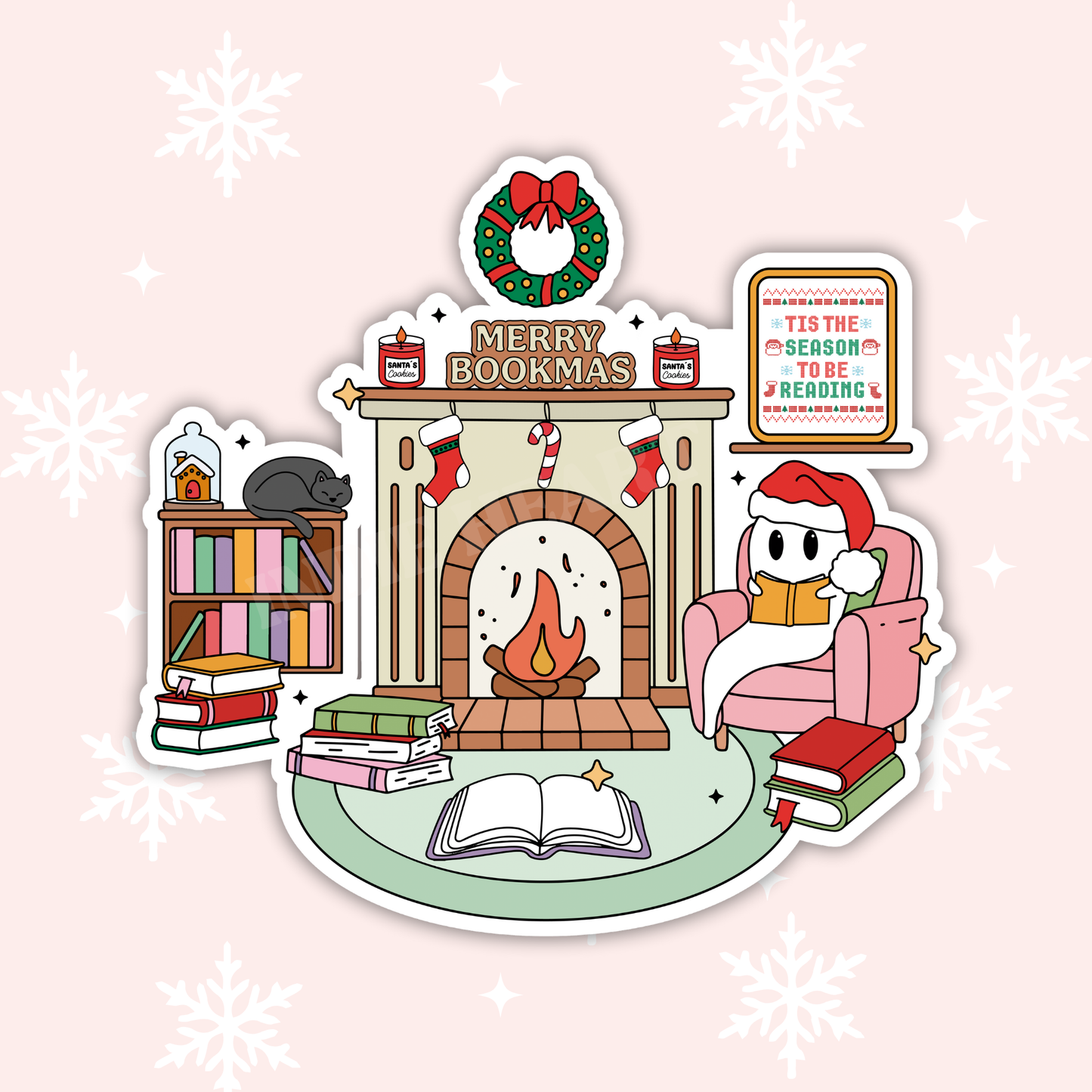 Merry Bookmas Ghost Reader Sticker 