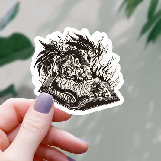 Fantasy Book Dragon Battle Sticker - 3"