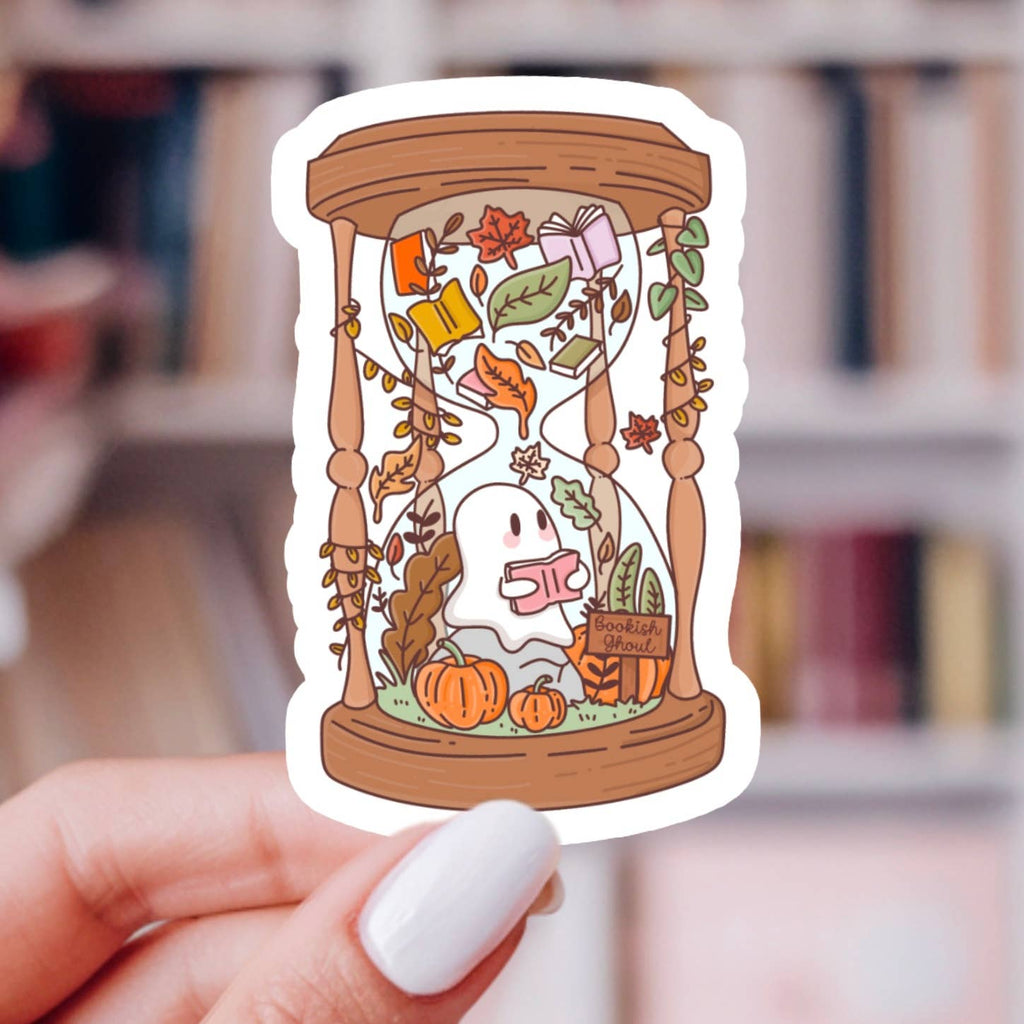 Autumn Hourglass Sticker – Bookish Ghost, Glossy Vinyl 