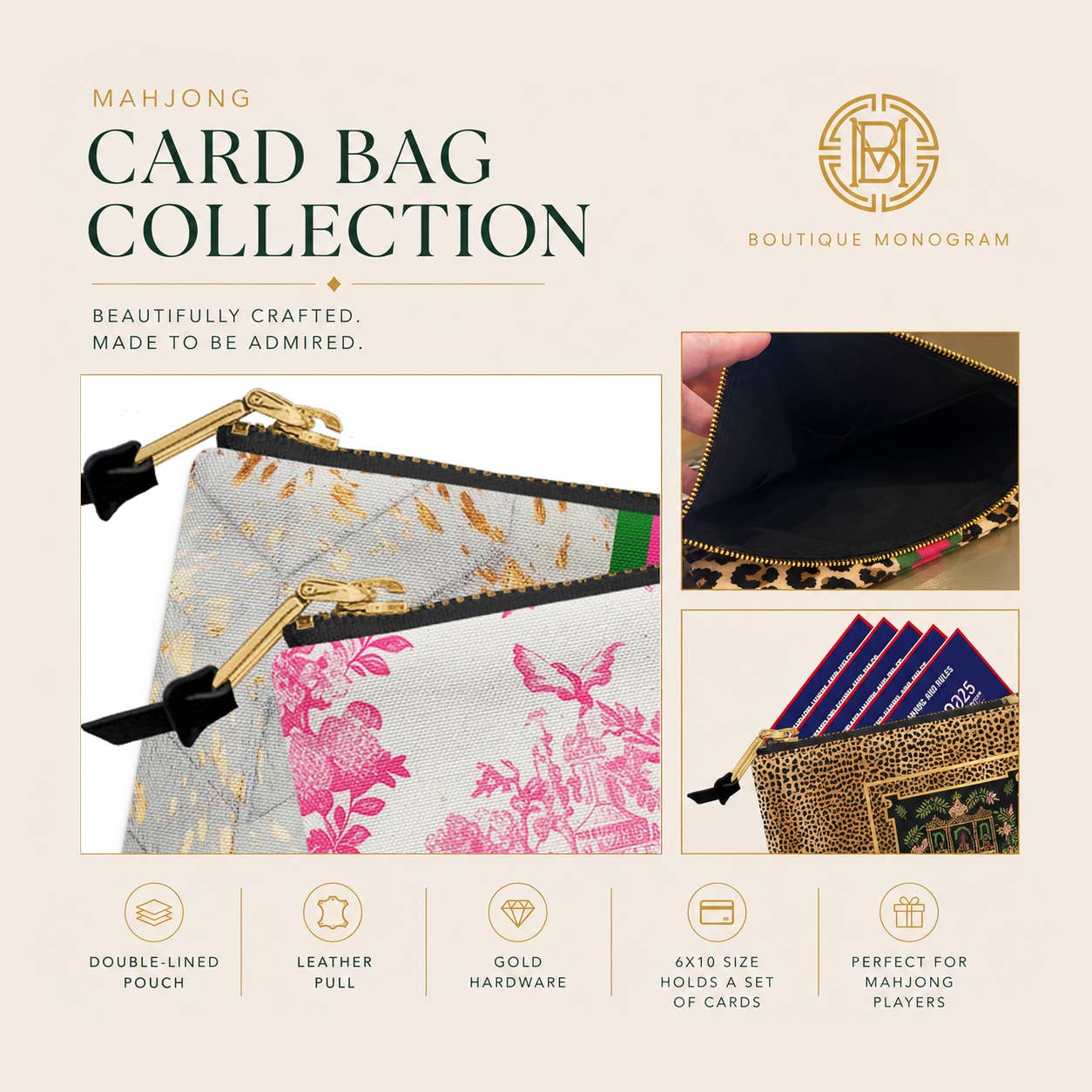 Mahjong Tile and Card Bag, Boutique Monogram