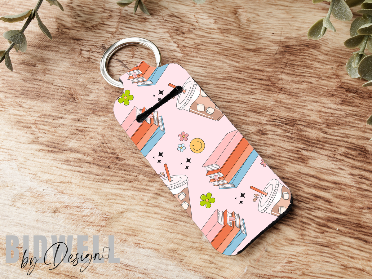 Girly Books and Coffee Chapstick Holder Keychain
