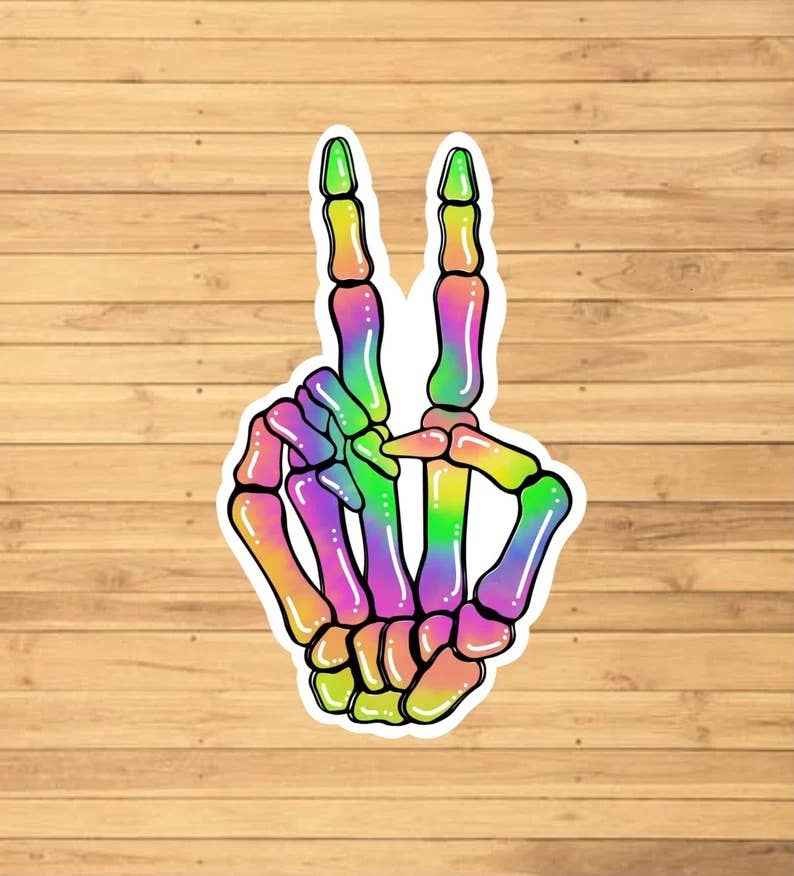 Skeleton Peace Sign Sticker