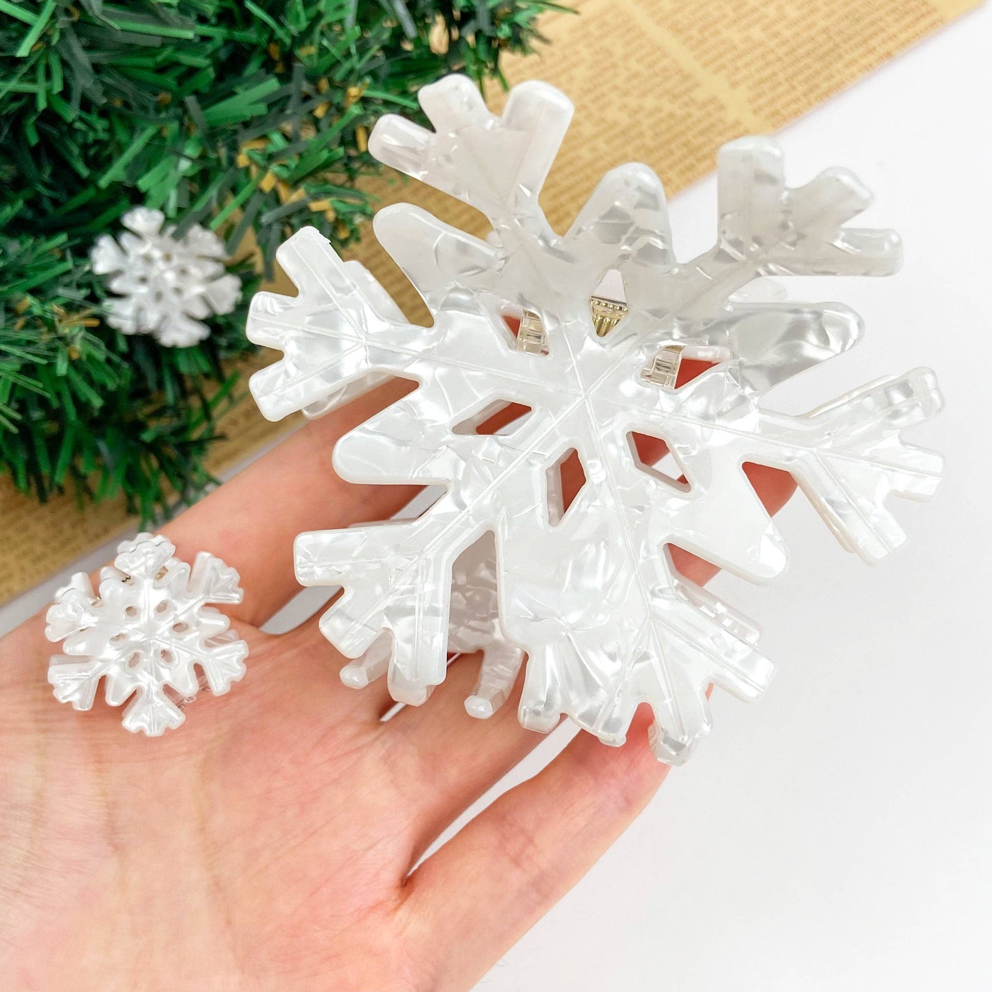 White Winter Snowflake Hair Claw Clip, Christmas Hair Clip