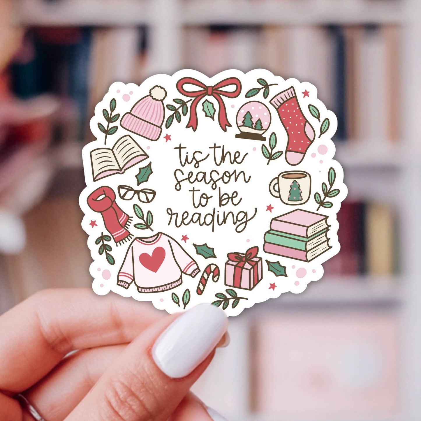 Tis The Season To Be Reading Round Sticker