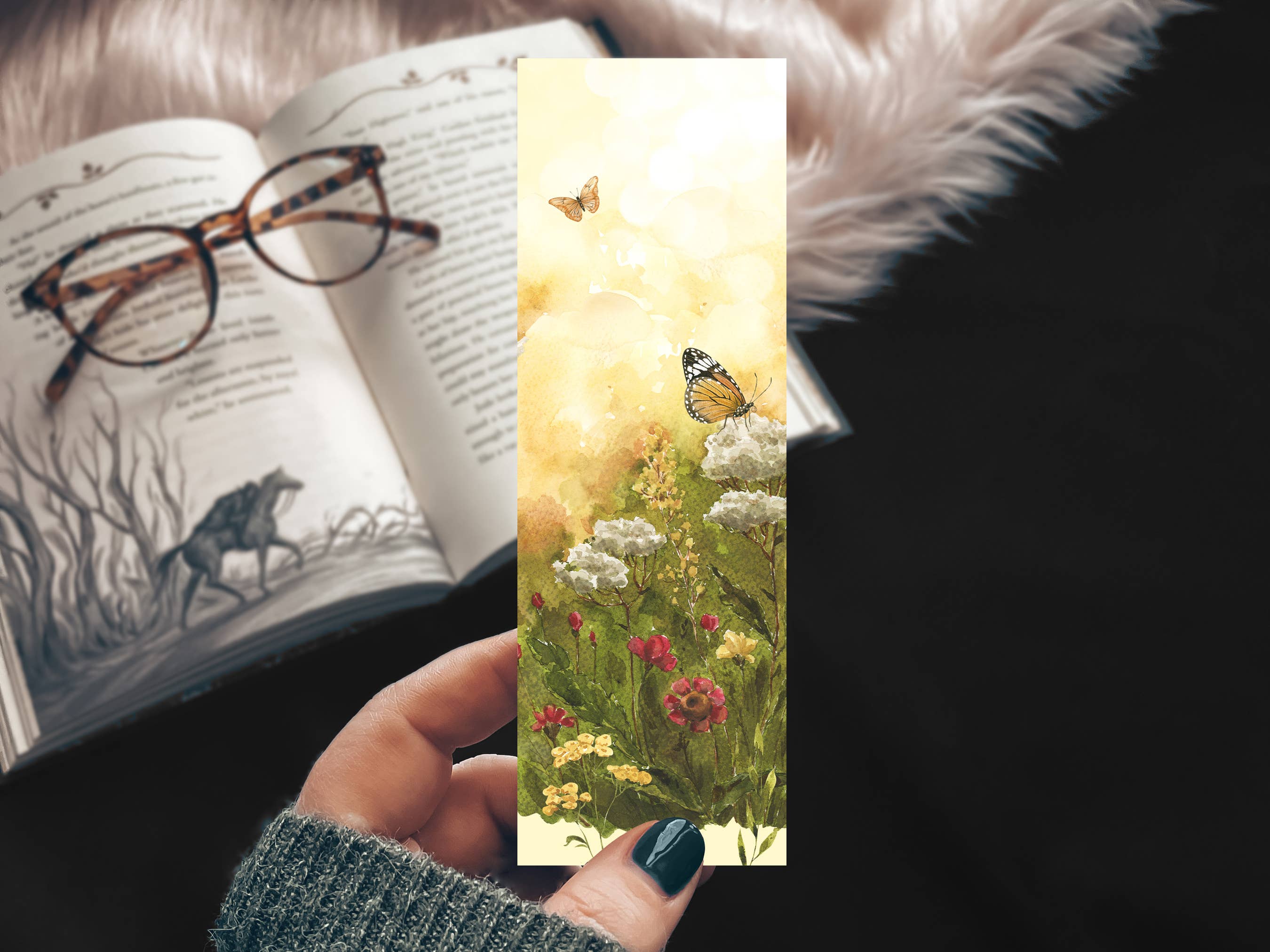 Monarch Butterfly Watercolor Bookmark Floral Meadow Nature 
