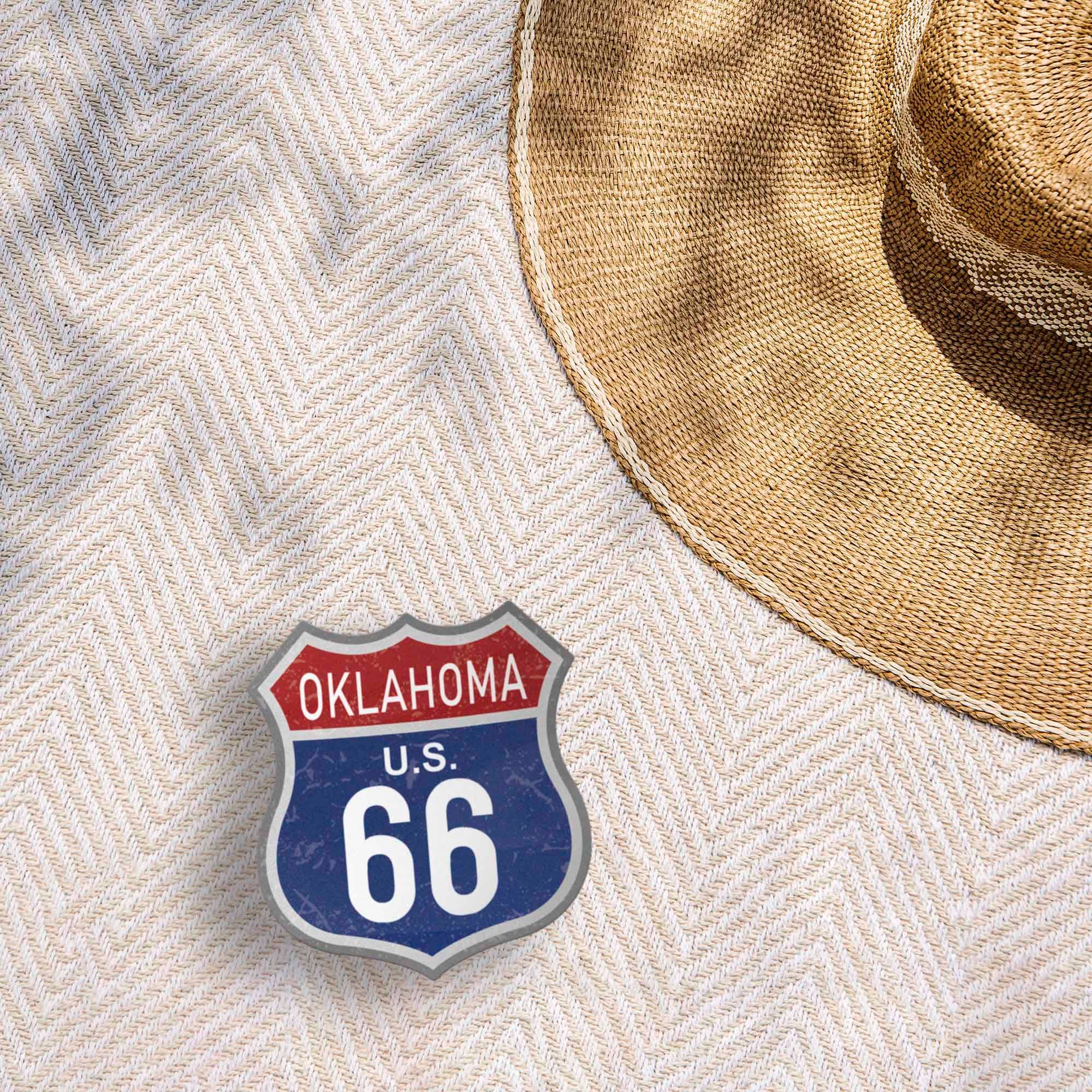 Oklahoma Blue Route 66 Sticker - Vintage Highway OK Decal