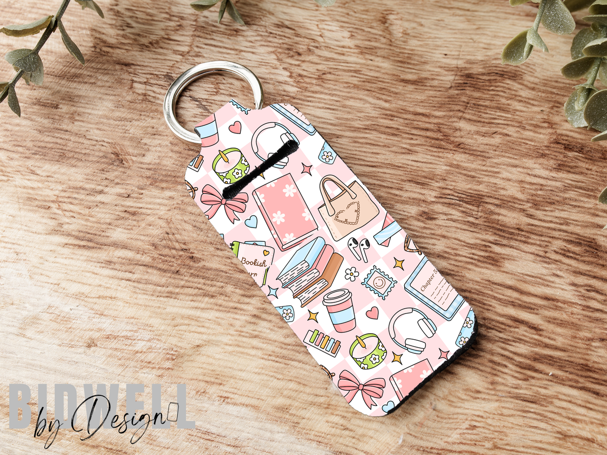 Cozy Bookish Chapstick Holder Keychain