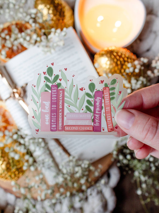 Romance Book Trope Bookshelf Waterproof Vinyl Sticker