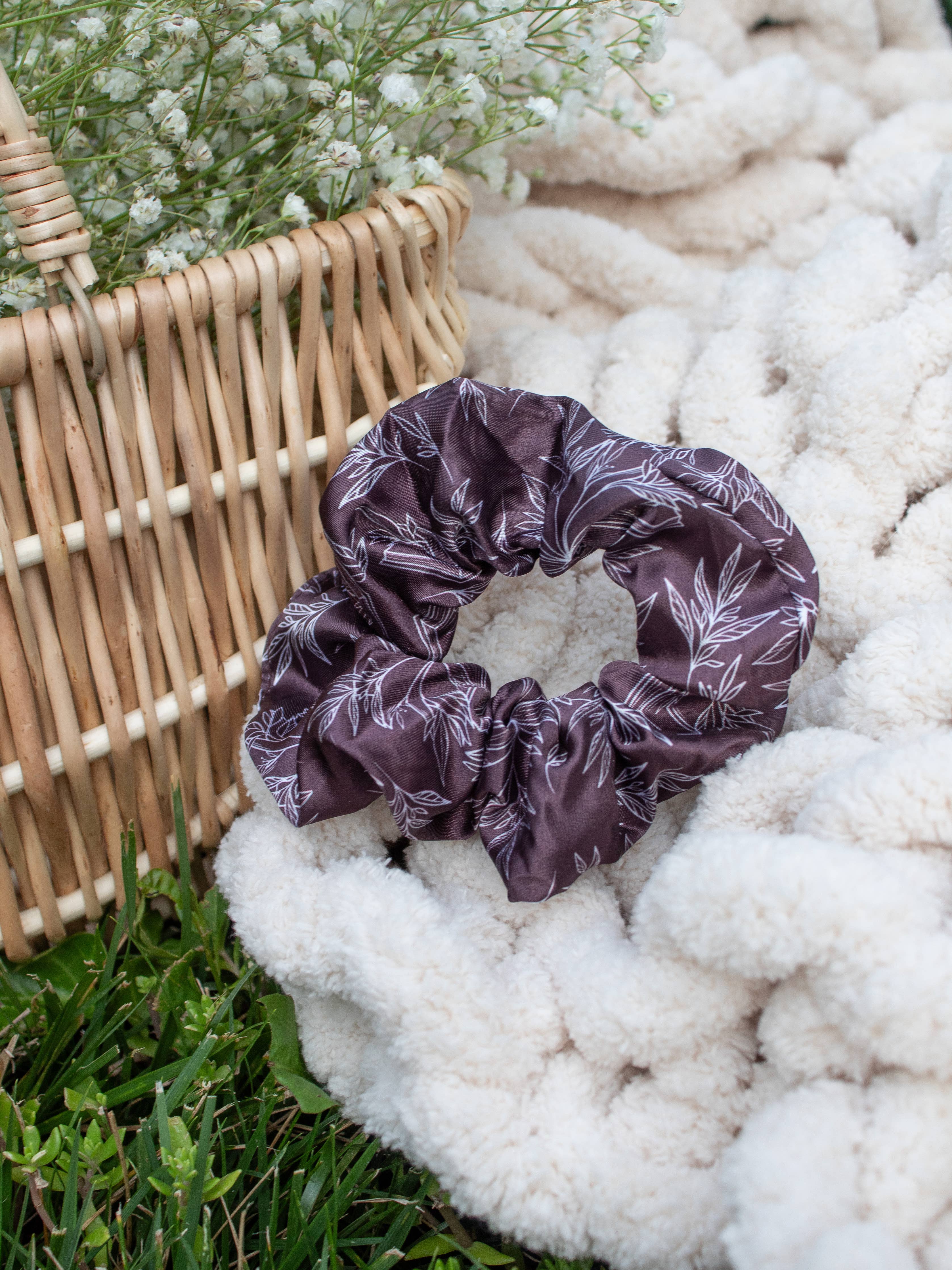Bookish Satin Scrunchie | Maroon Floral Book