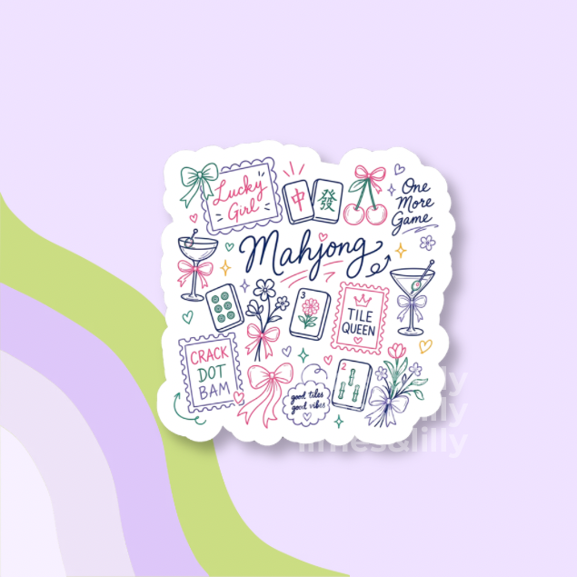 Mahjong Sayings Sticker | Cute Mahjong Collage Vinyl Sticker