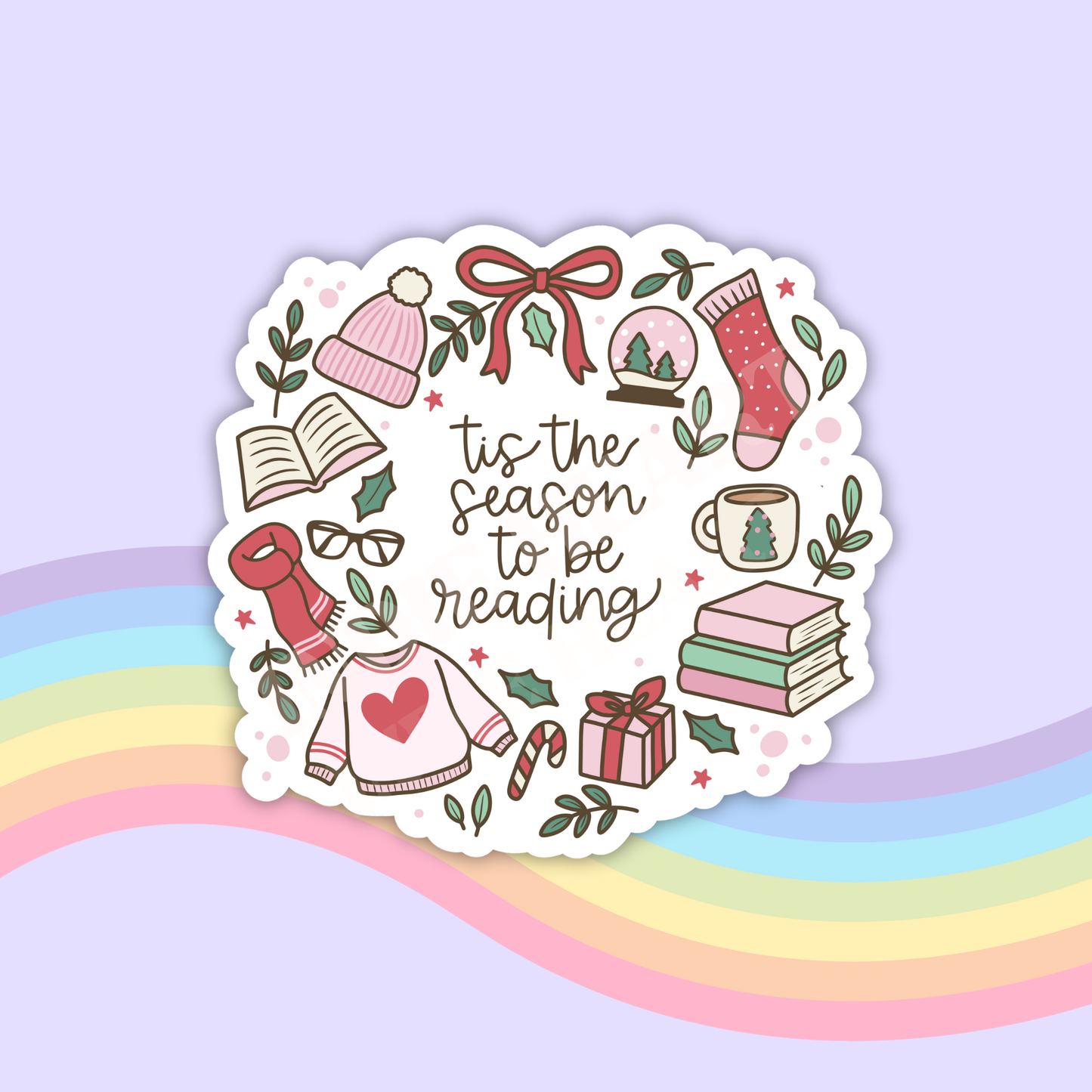 Tis The Season To Be Reading Round Sticker