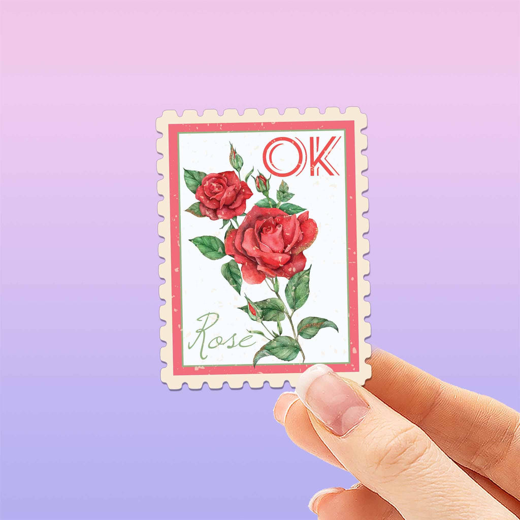Oklahoma State Flower Rose Sticker - OK Vintage Stamp Decal