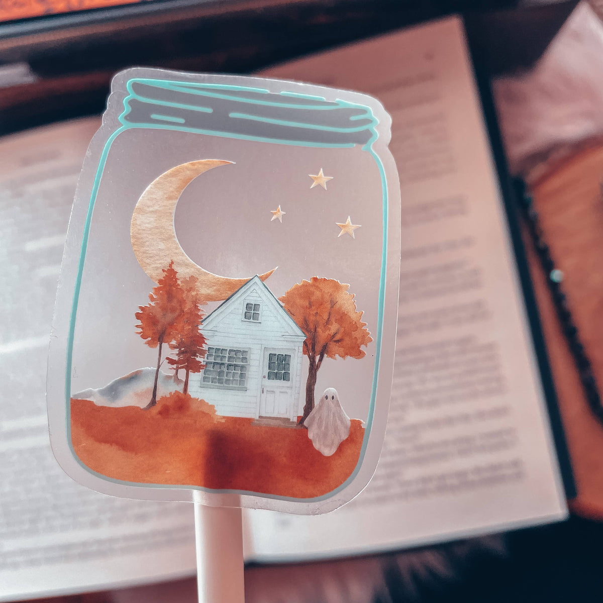 Clear Spooky Vibes Sticker, Ghost Fall Landscape Decal