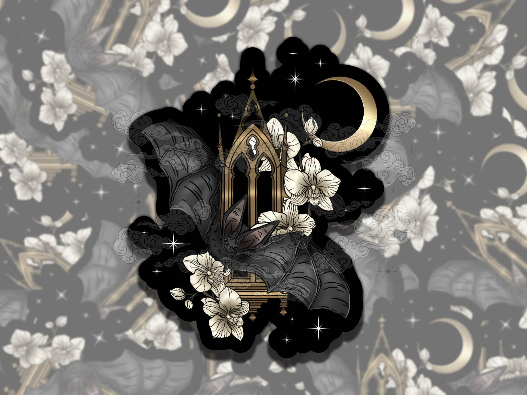 Whimsigoth Midnight Bats Vinyl Sticker - Colorful Design