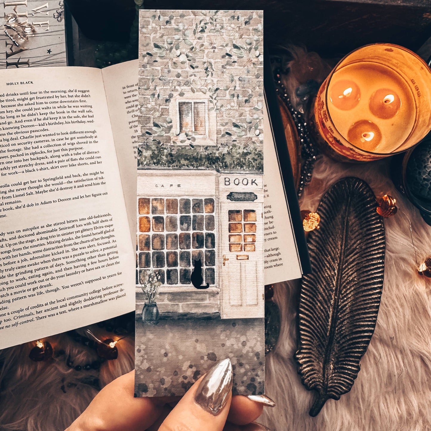 Book Shop Cat Watercolor Bookmark