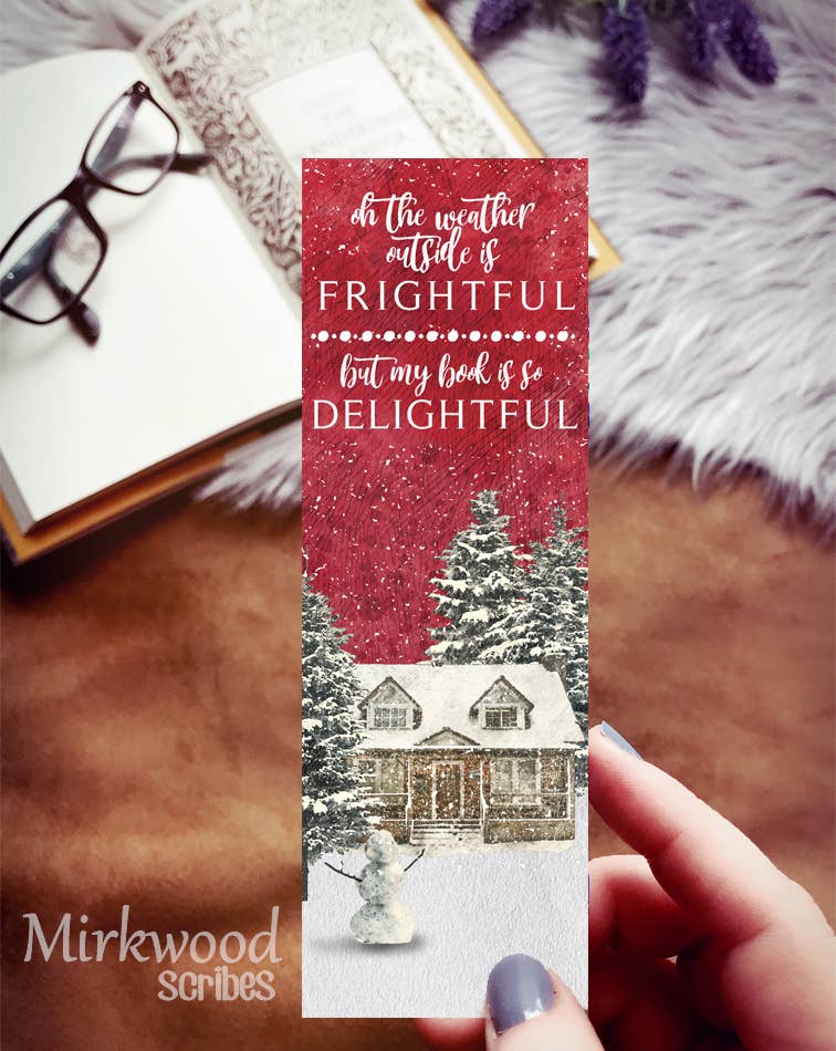 Bookish Christmas Delightful Watercolor Bookmark