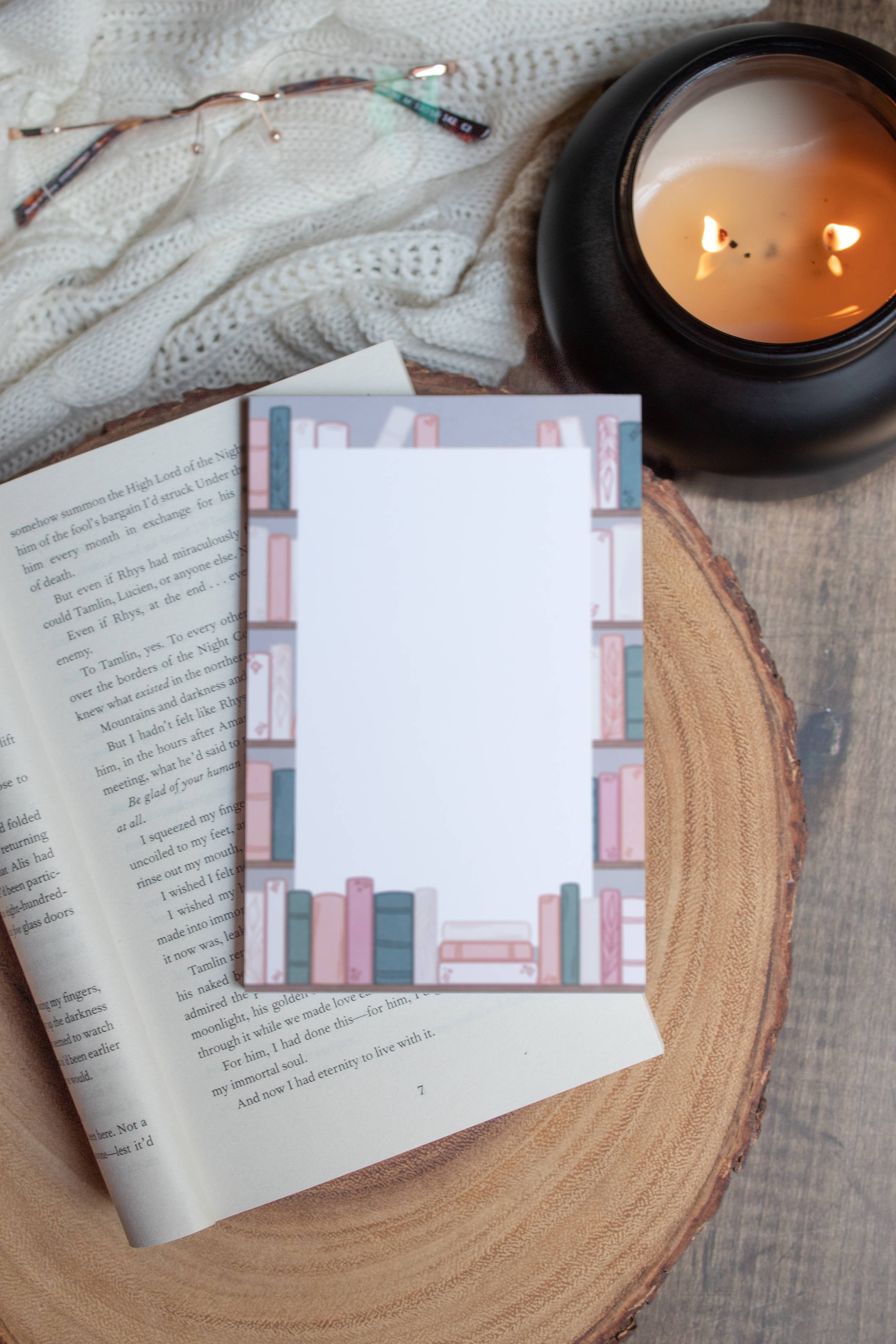 4x6 Cozy Spring Bookshelf Notepad | Bookish Reader Notepad