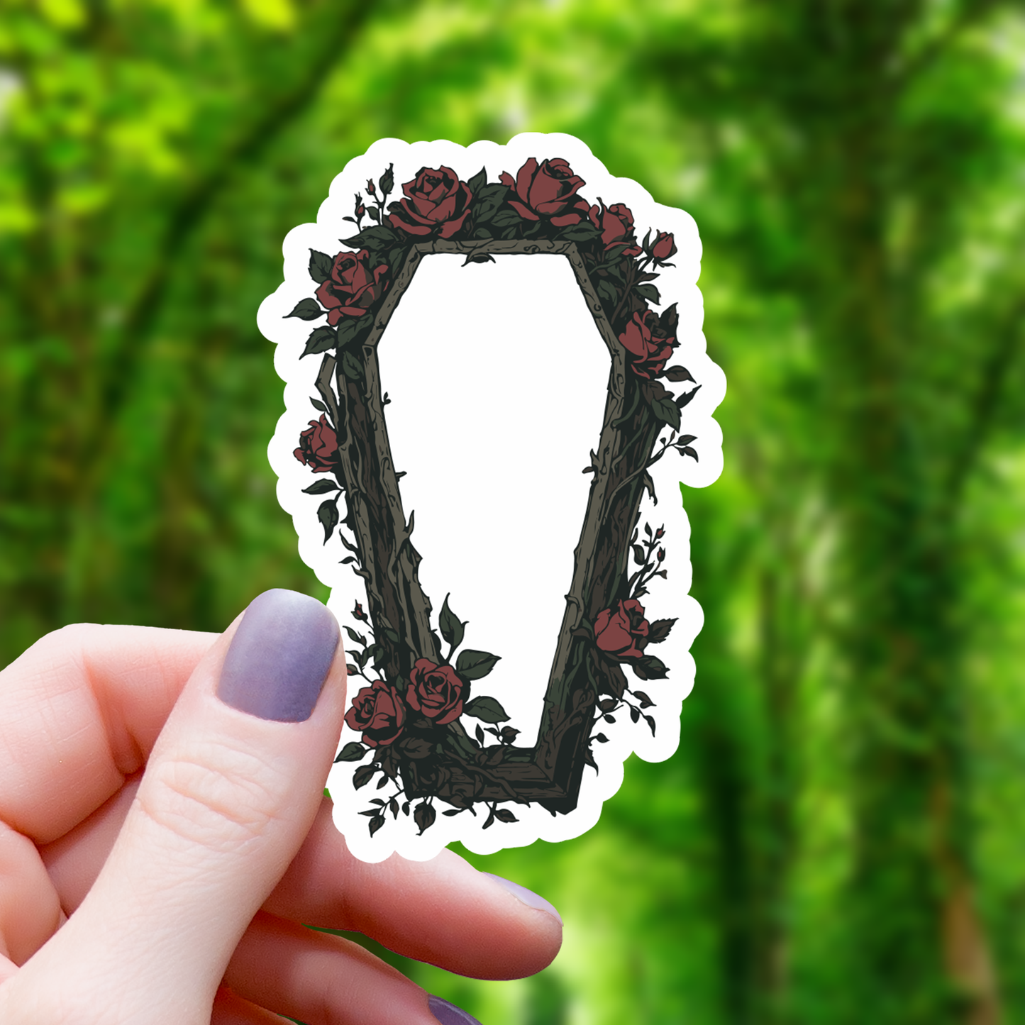 Floral Coffin Dark Roses Sticker- 3"