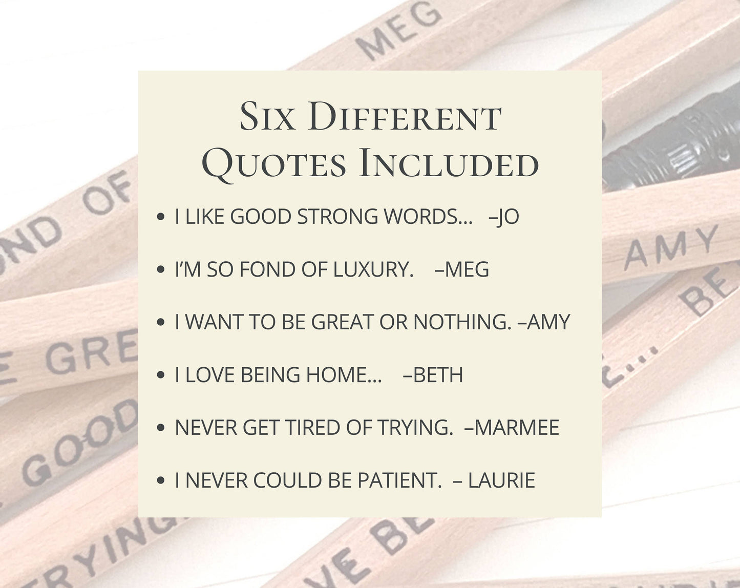 Little Women Book Quote Pencils, Louisa May Bookish Gift