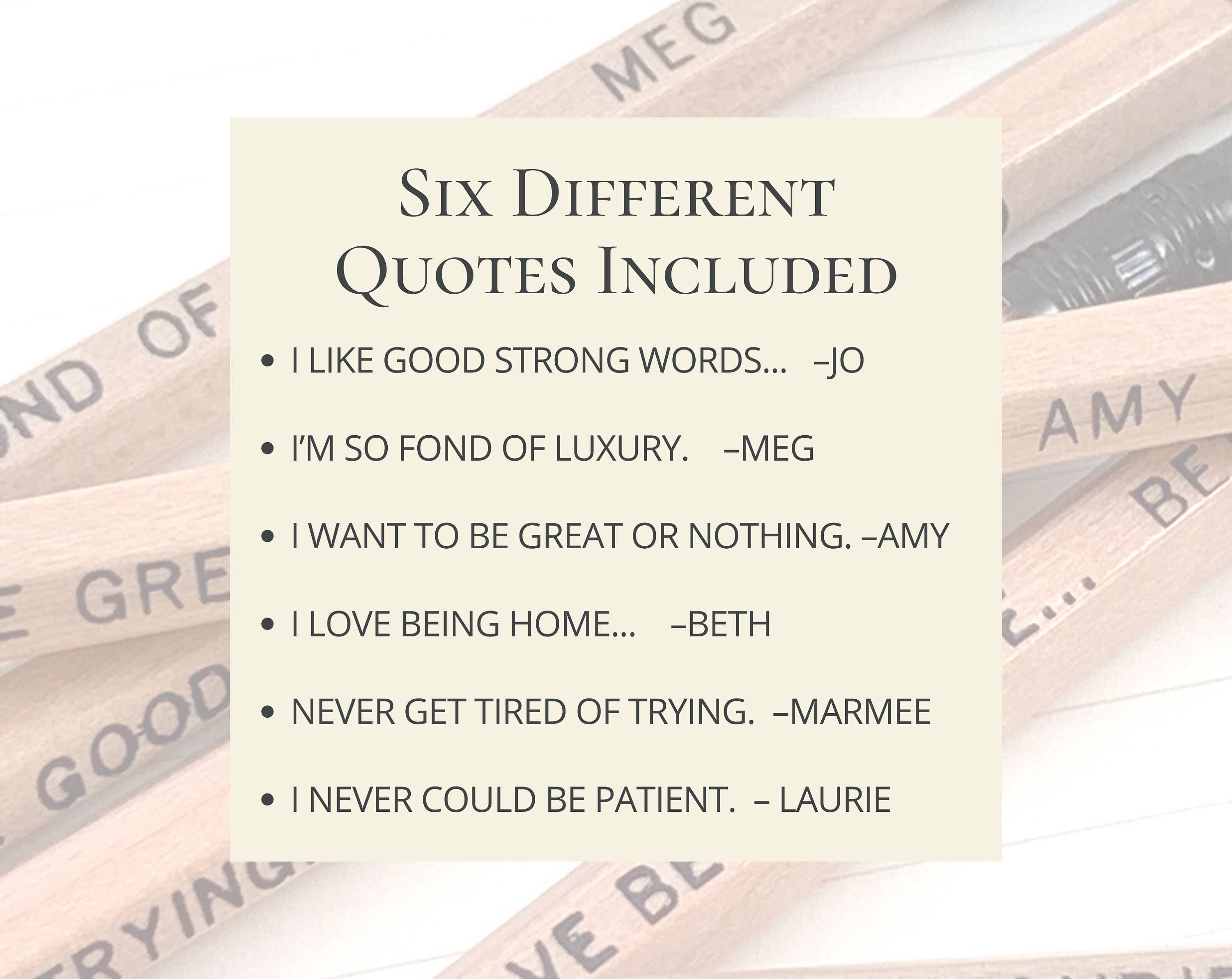 Little Women Book Quote Pencils, Louisa May Bookish Gift