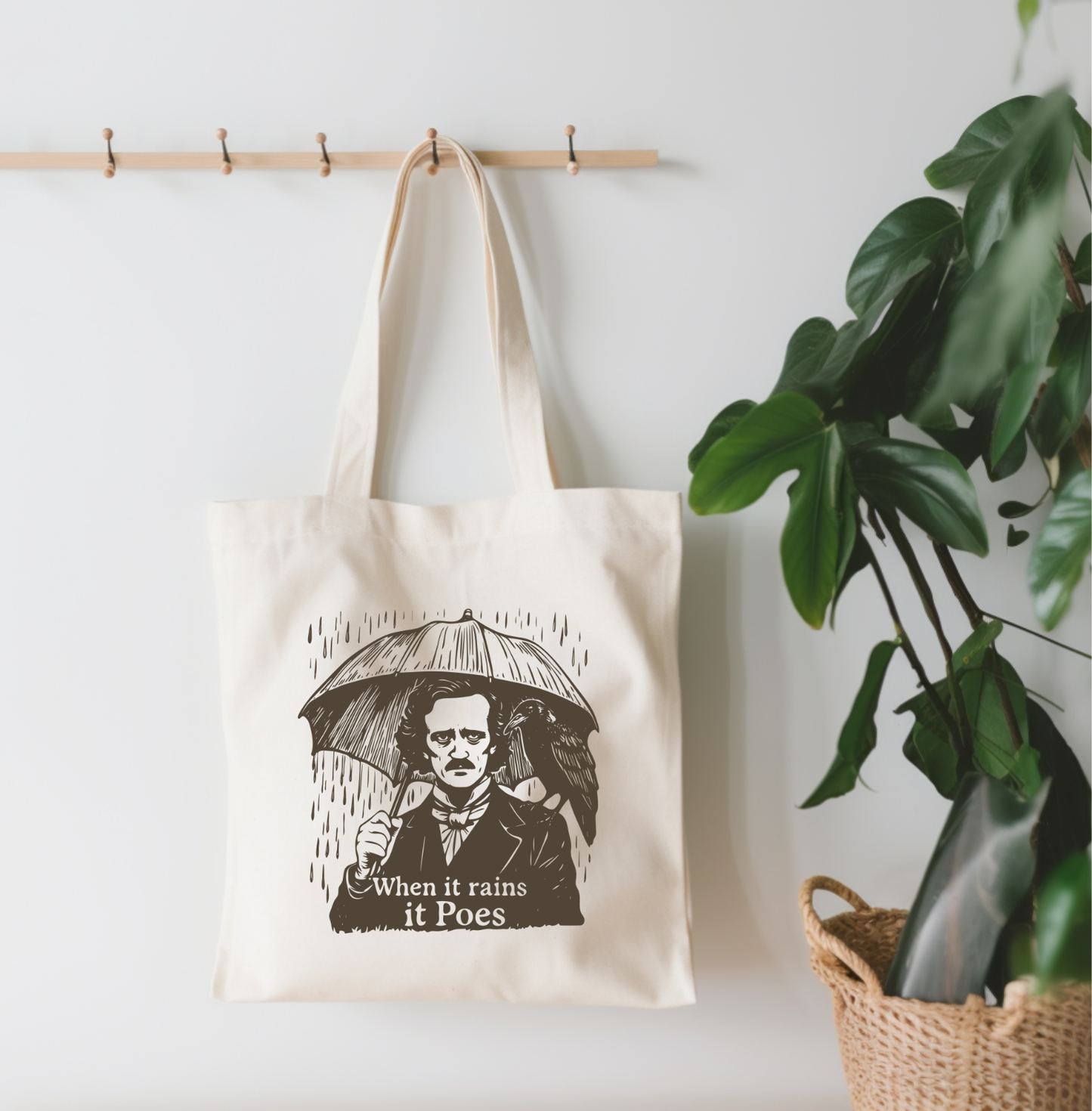 When It Rains It Poes Canvas Tote Bag
