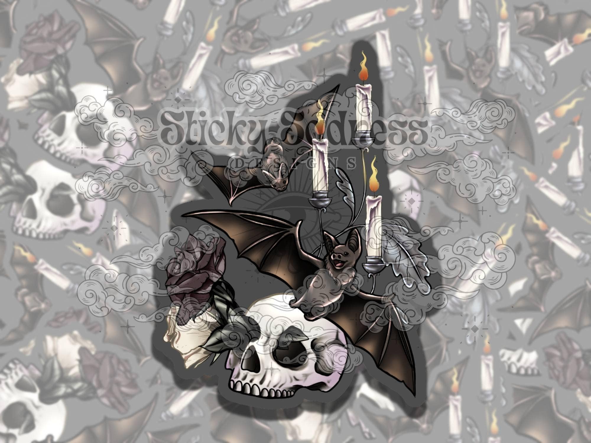 Flying Bats Gothic Colorful  Vinyl Sticker, , Fantasy Art