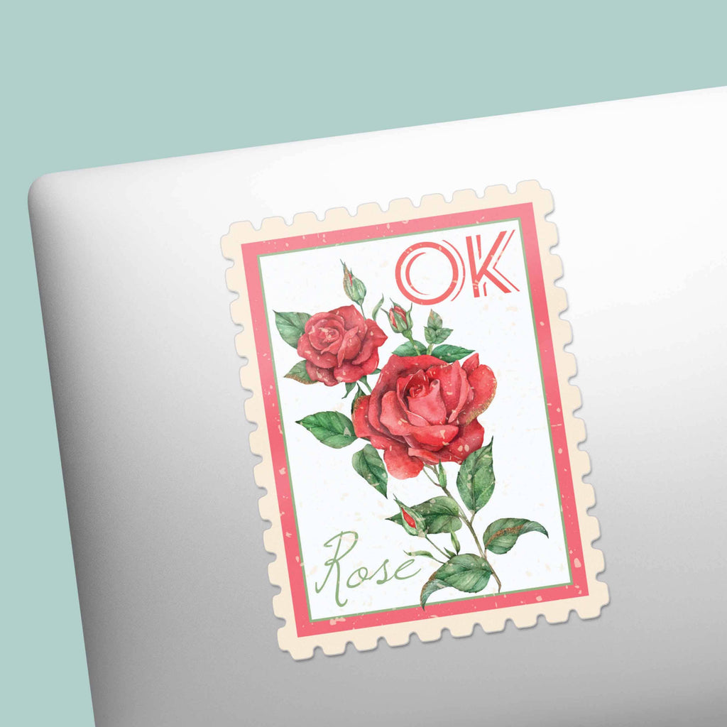 Oklahoma State Flower Rose Sticker - OK Vintage Stamp Decal