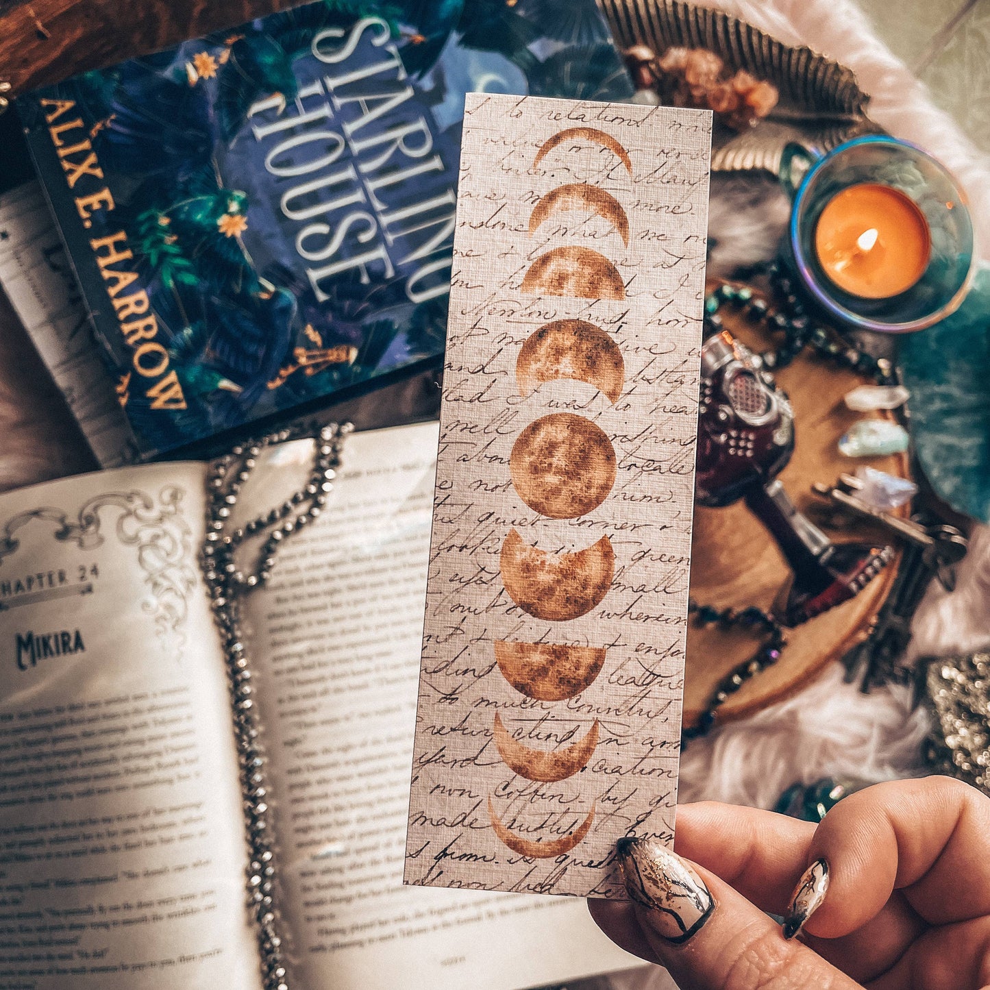 Moon Phases Handmade Bookmark