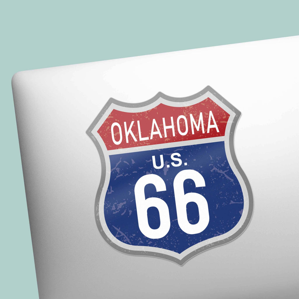 Oklahoma Blue Route 66 Sticker - Vintage Highway OK Decal